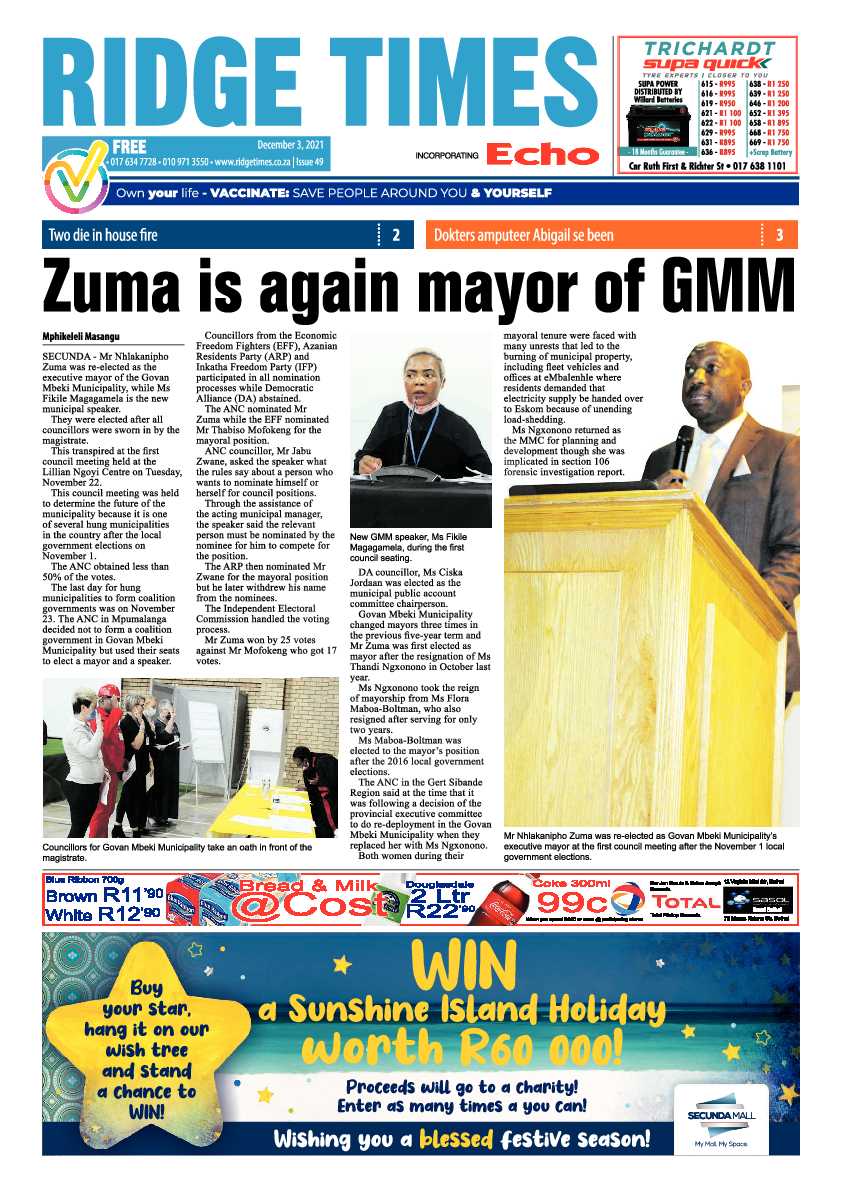 Ridge Times 3 December 2021 page 1