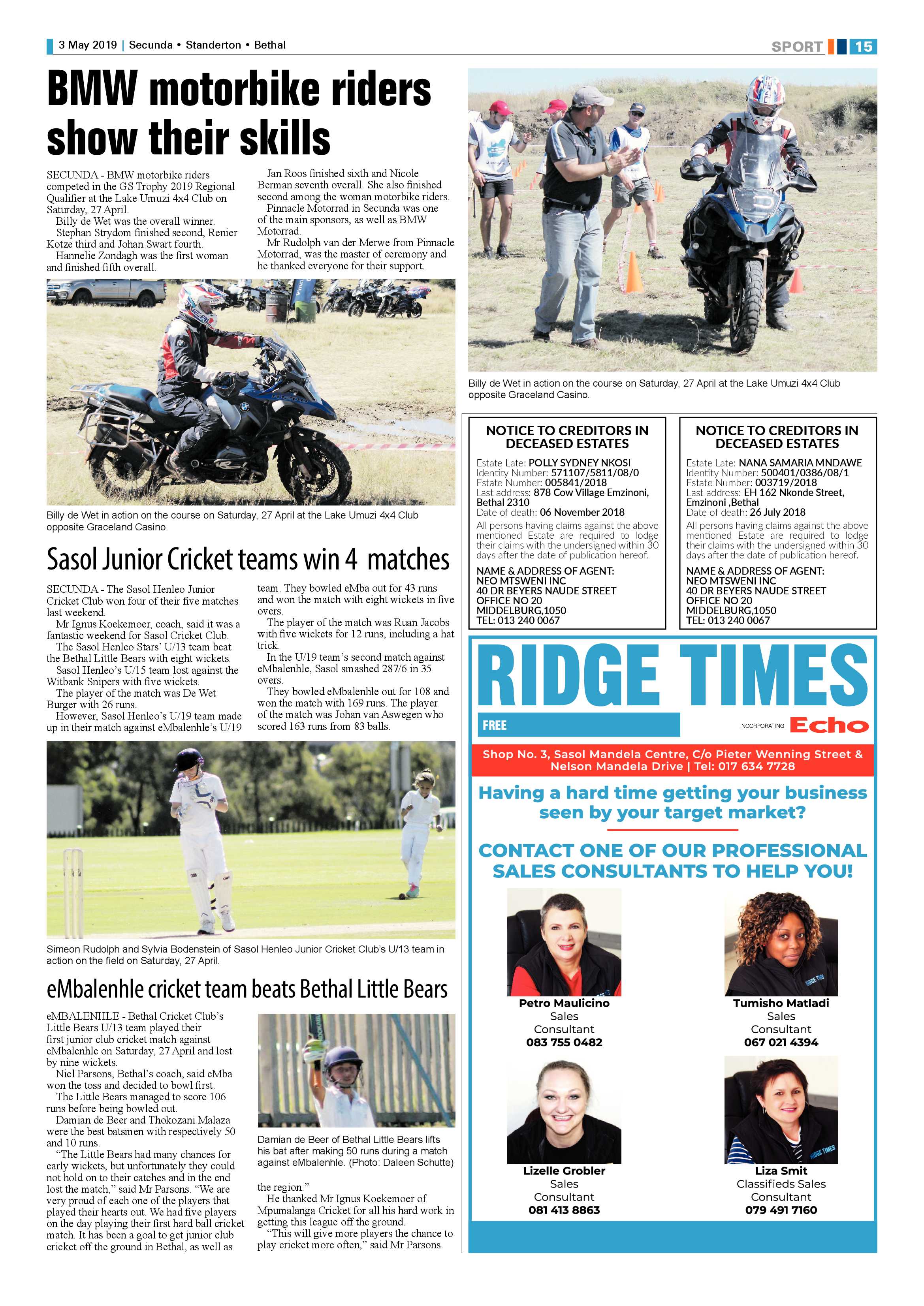 Ridge Times 3 May 2019 page 15
