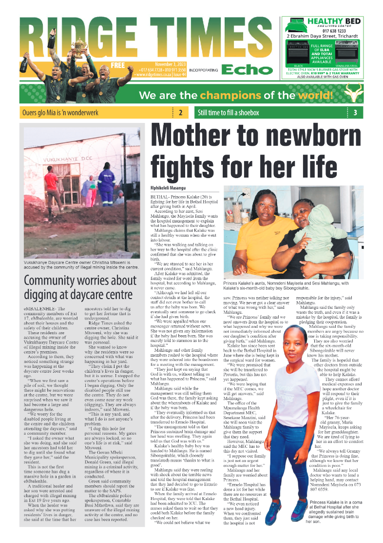 Ridge Times 3 November 2023 page 1