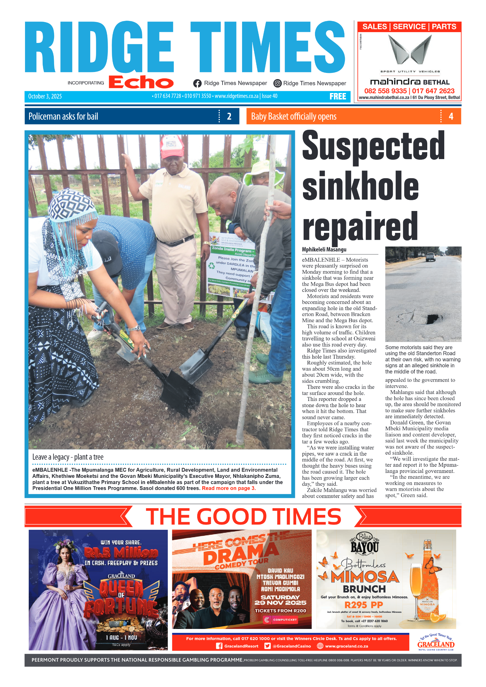 Ridge Times 3 October 2025 page 1