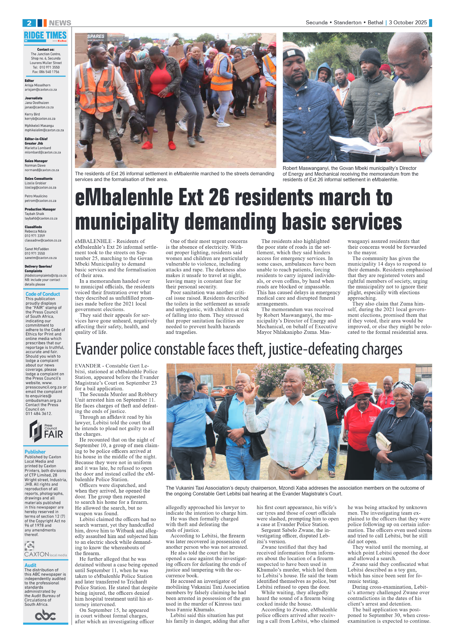 Ridge Times 3 October 2025 page 2