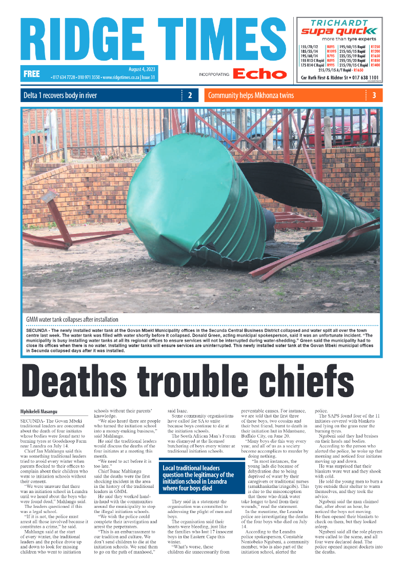 Ridge Times 4 August 2023 page 1