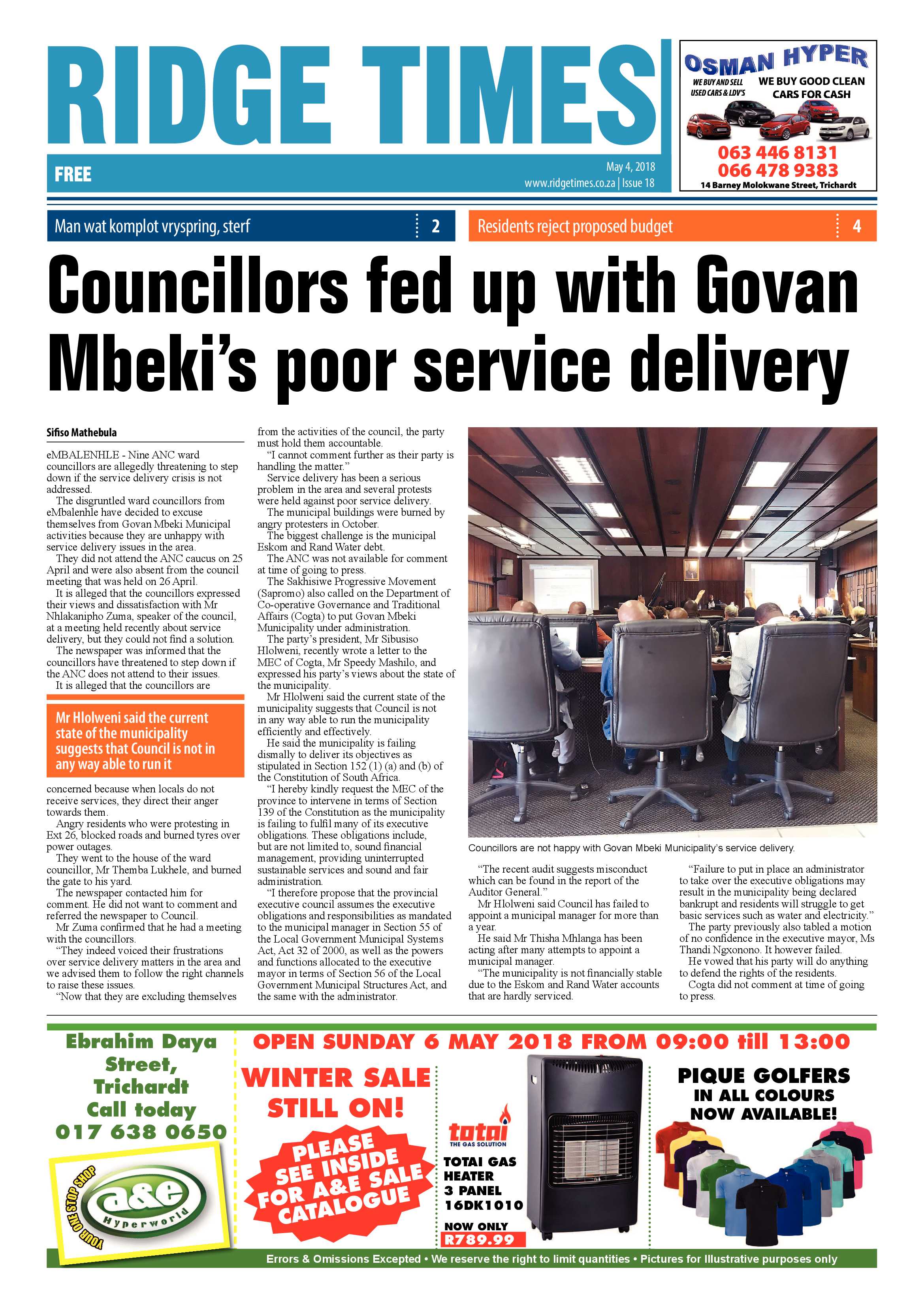 Ridge Times 4 May 2018 page 1