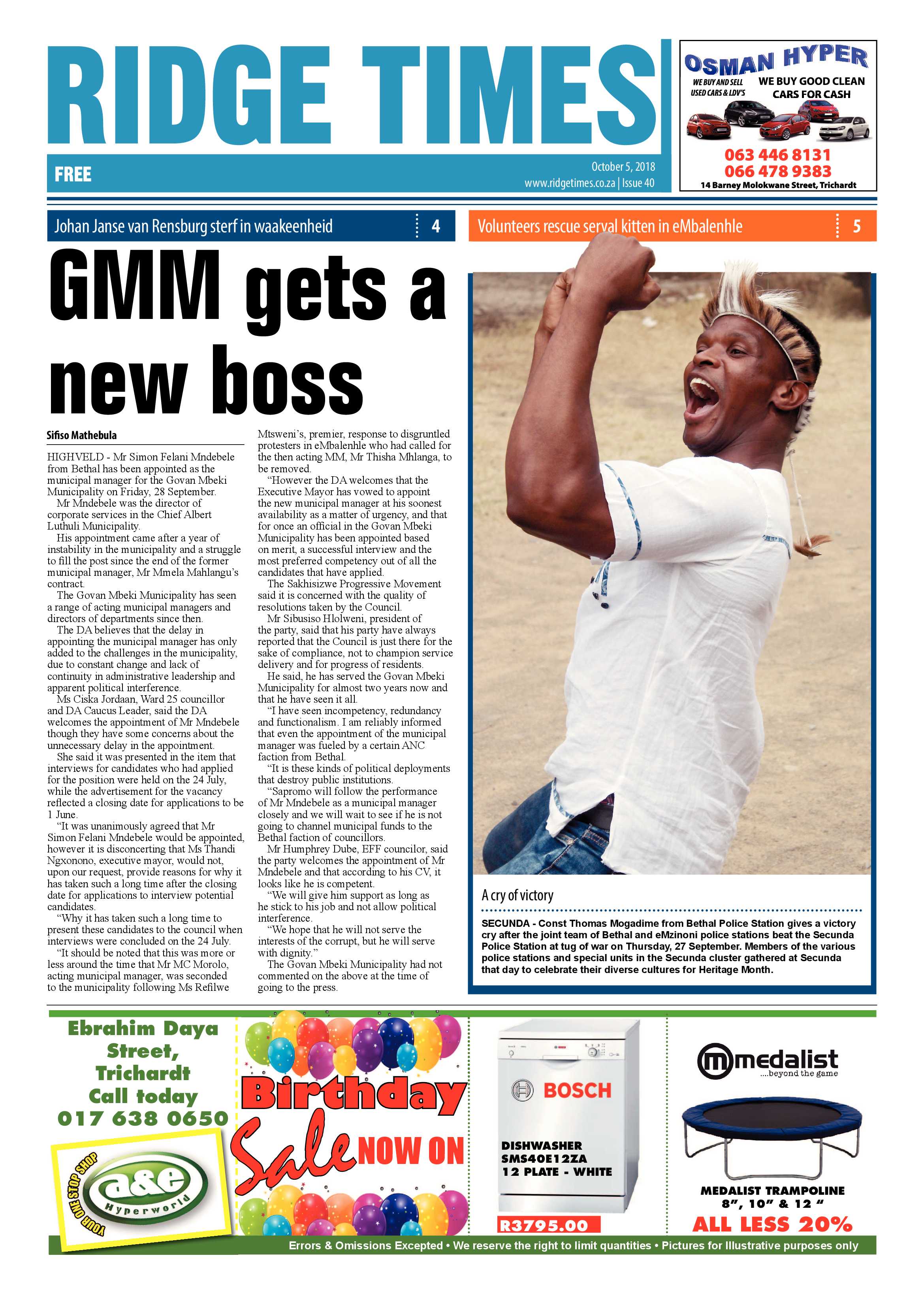 Ridge Times 5 October 2018 page 1