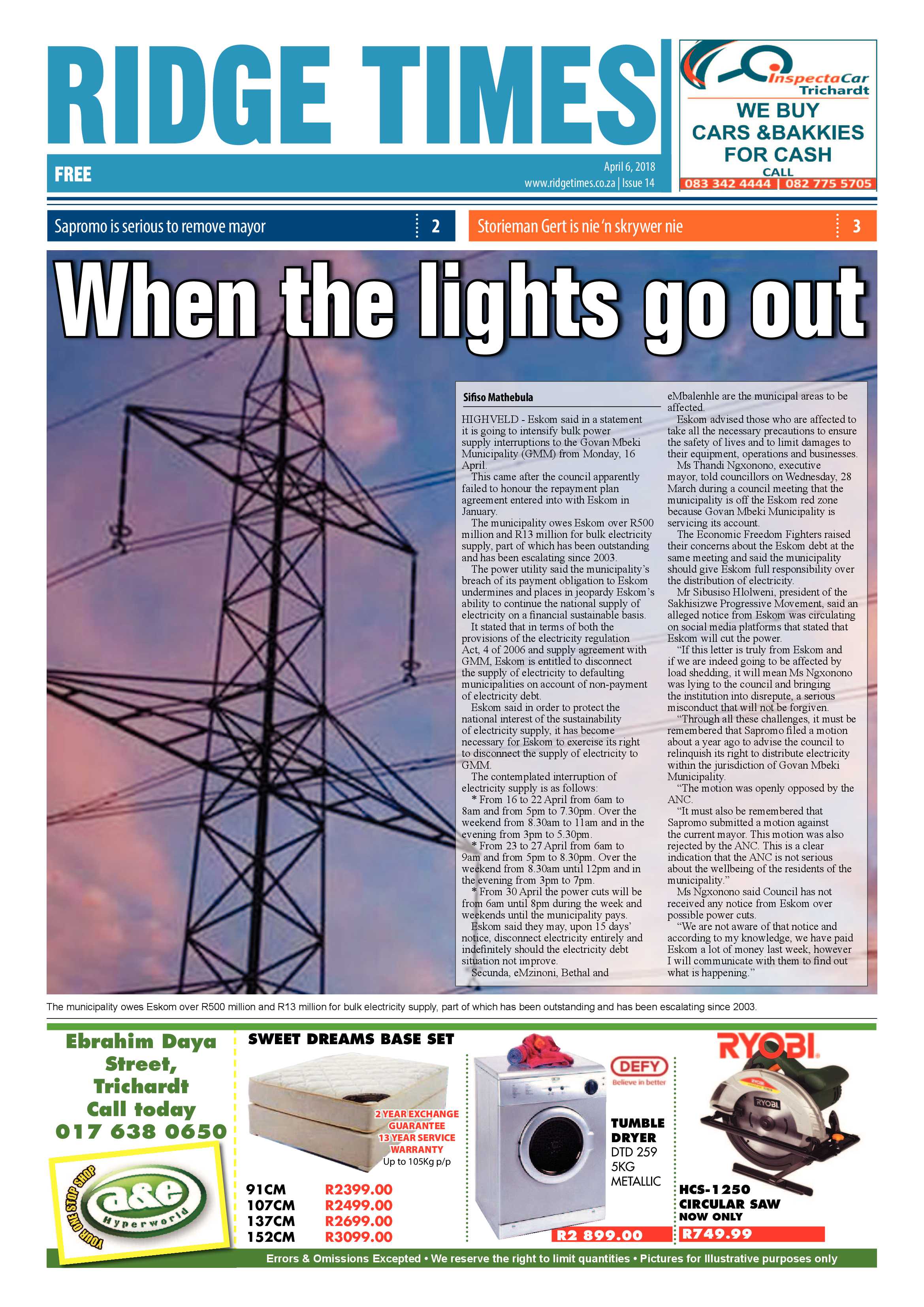 Ridge Times 6 April 2018 page 1