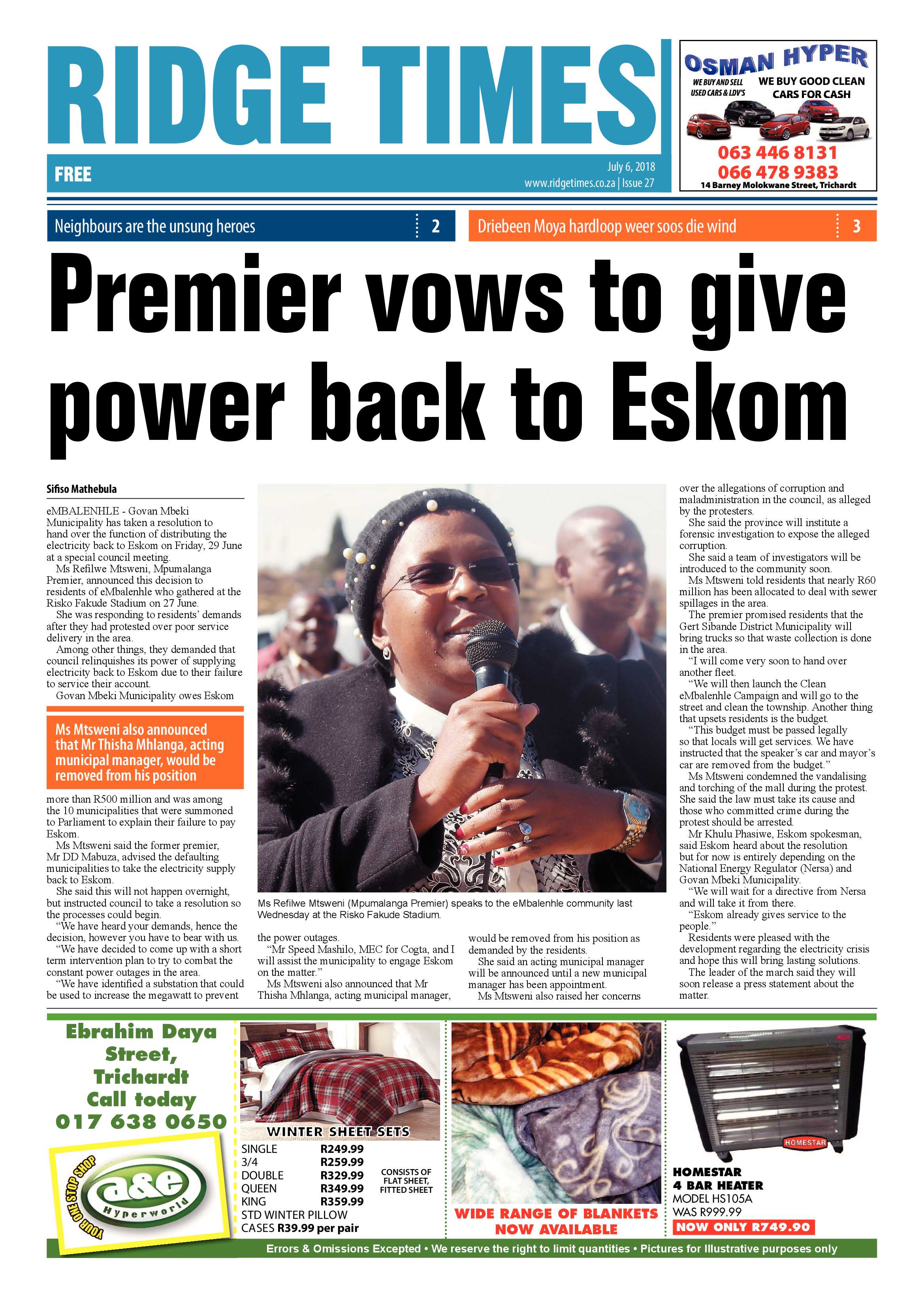 Ridge Times 6 July 2018 page 1