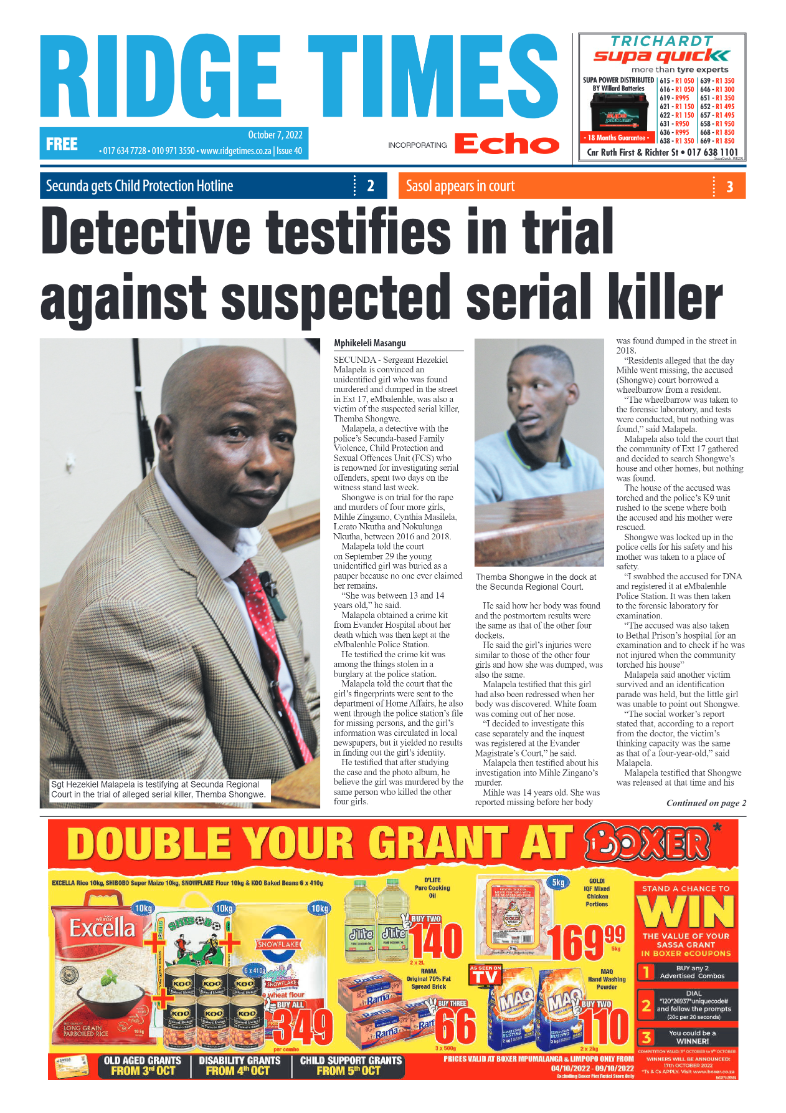 Ridge Times 7 October 2022 page 1