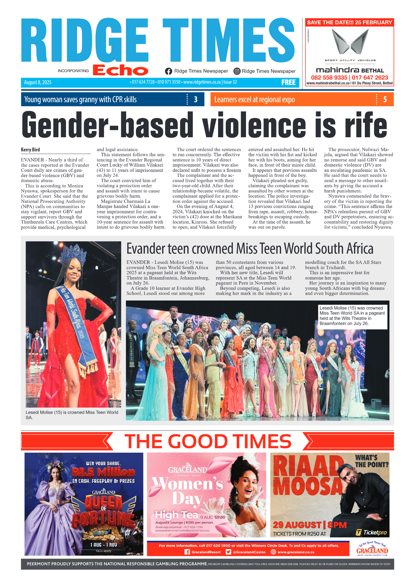 Ridge Times 8 August 2025 page 1