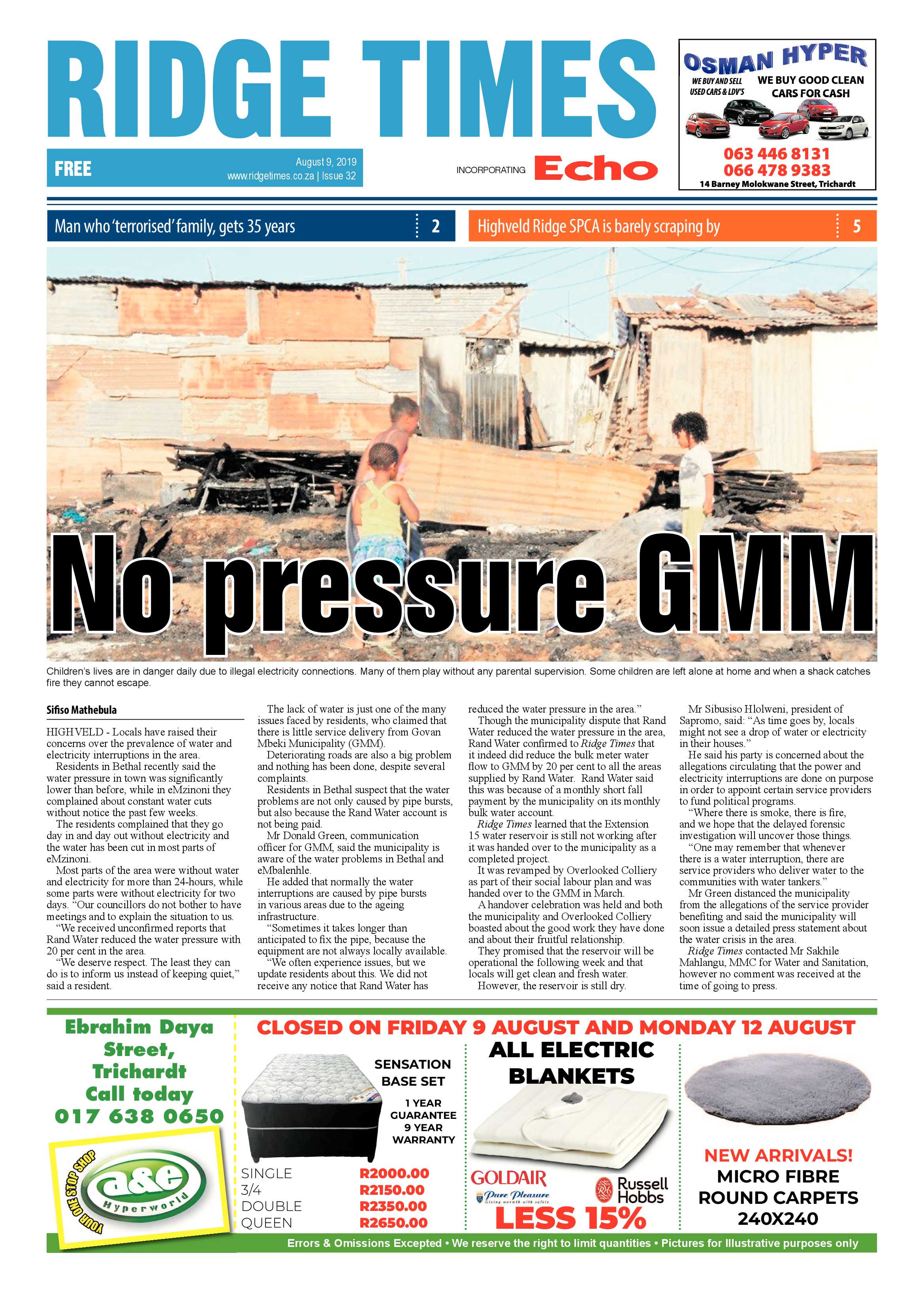 Ridge Times 9 August 2019 page 1