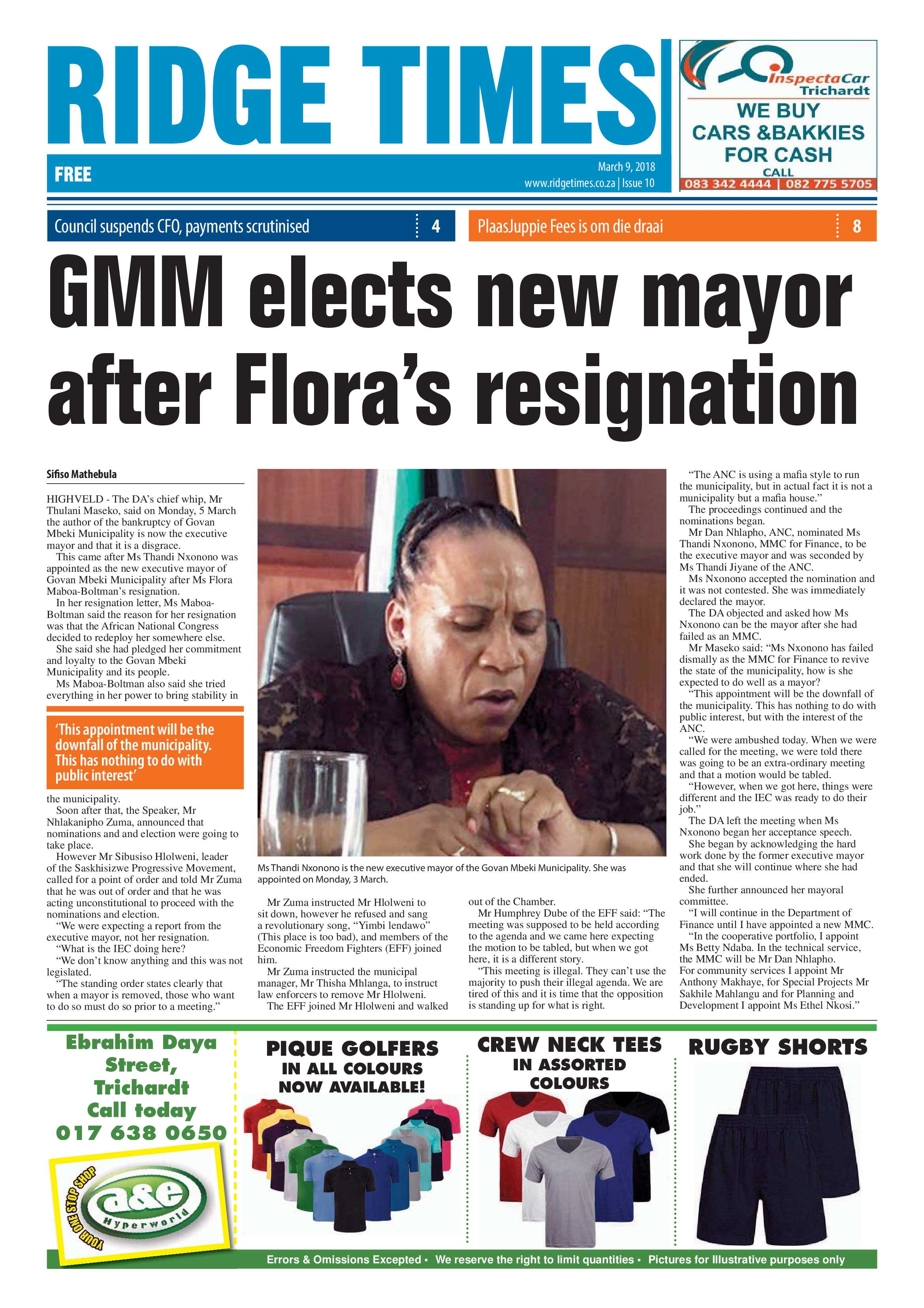 Ridge Times 9 March 2018 page 1