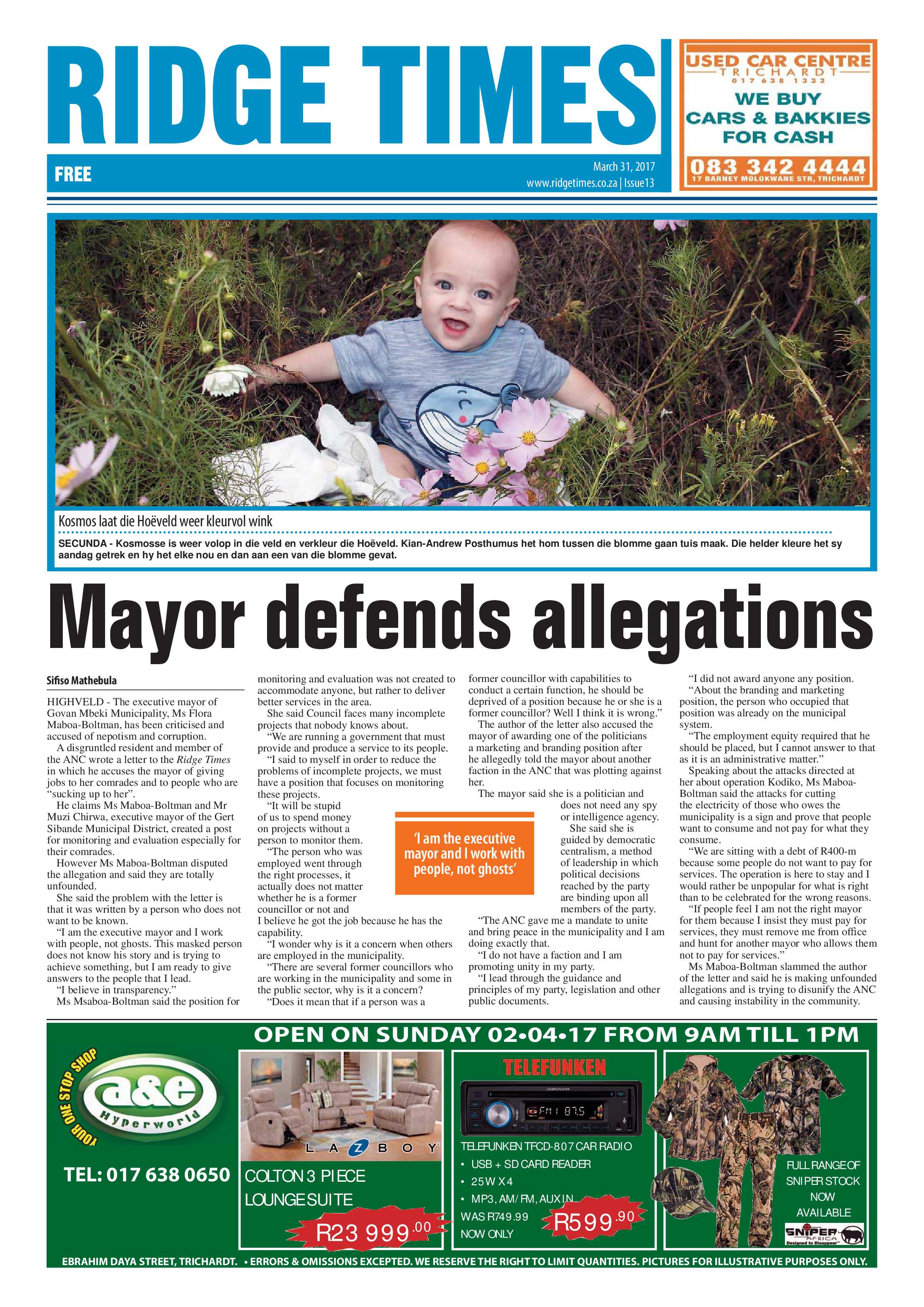 Ridge Times 31 March 2017 page 1