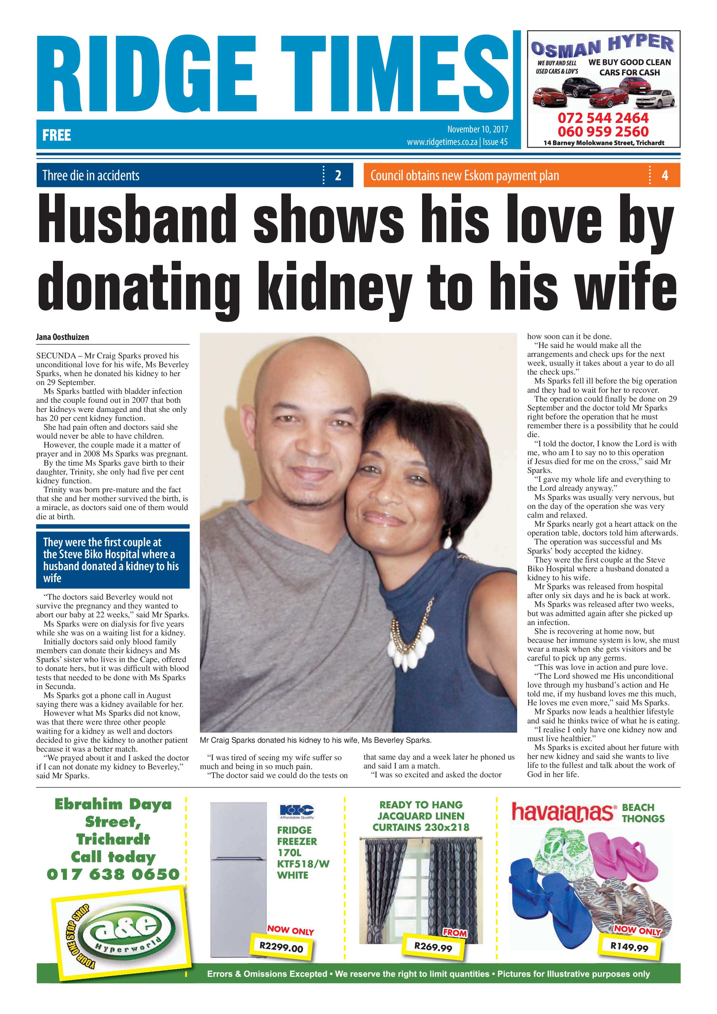Ridge Times, 10 November 2017 page 1