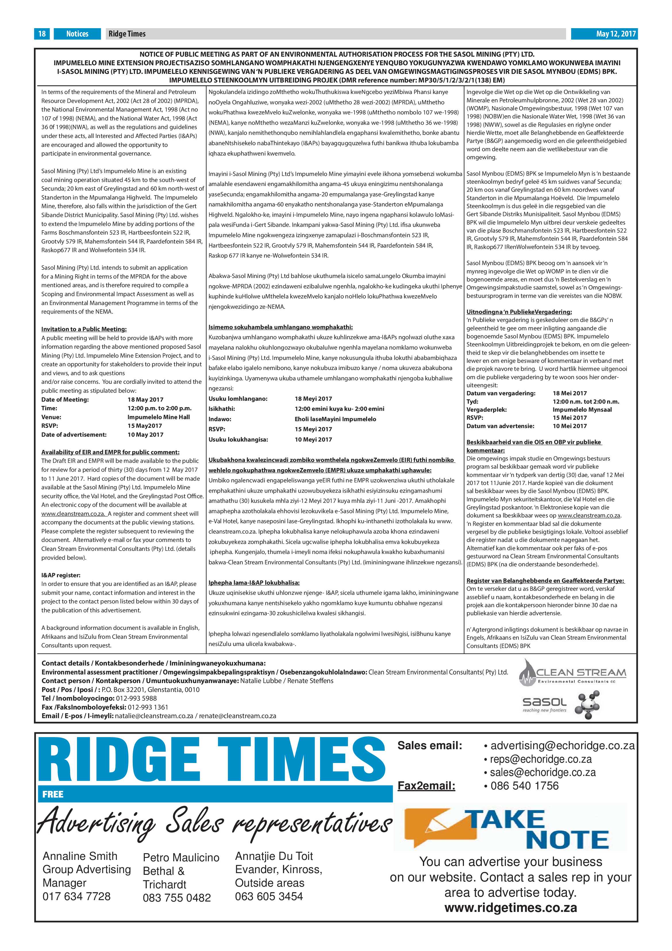 Ridge Times, 12 May 2017 page 18