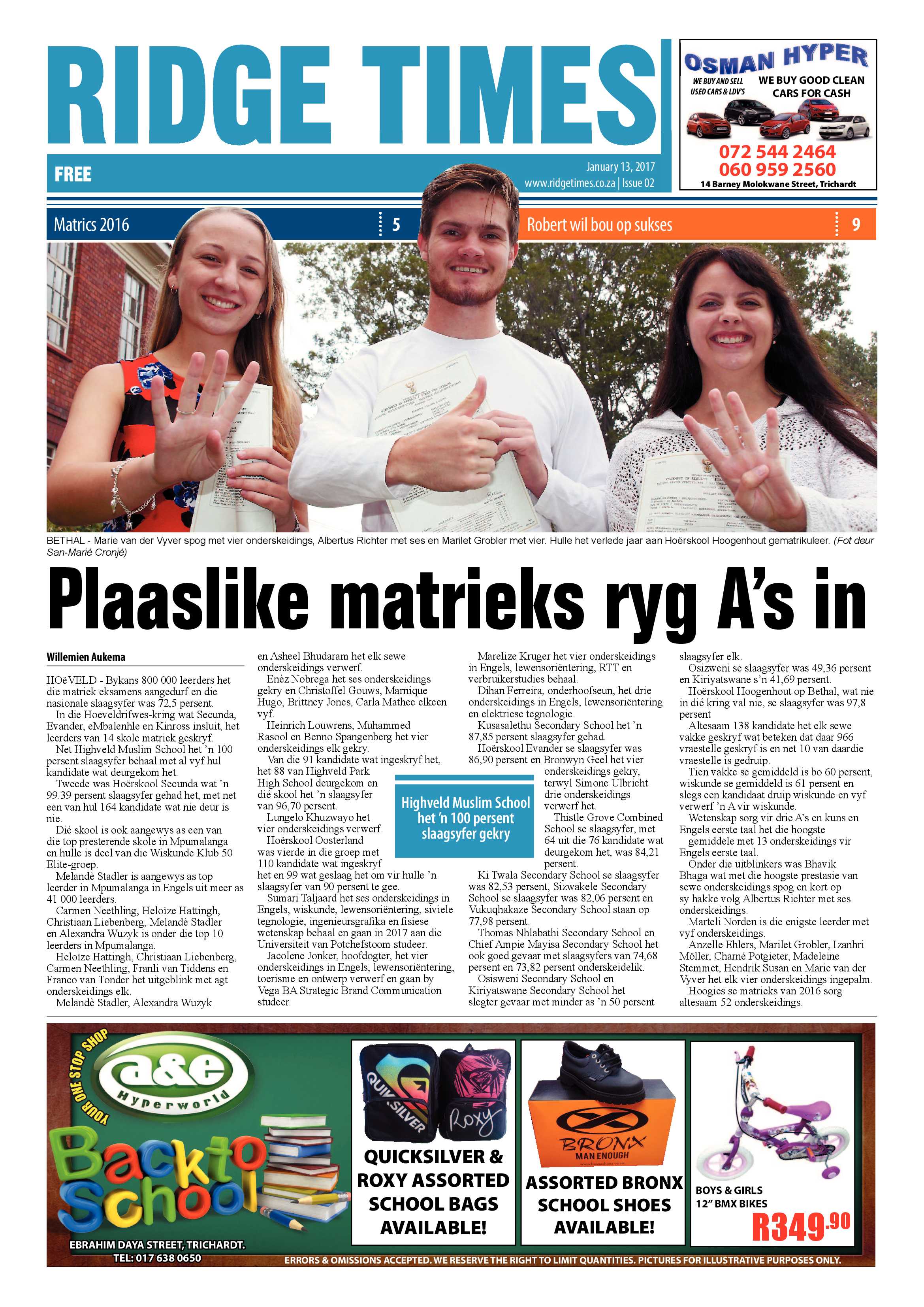 Ridge Times, 13 January 2017 page 1