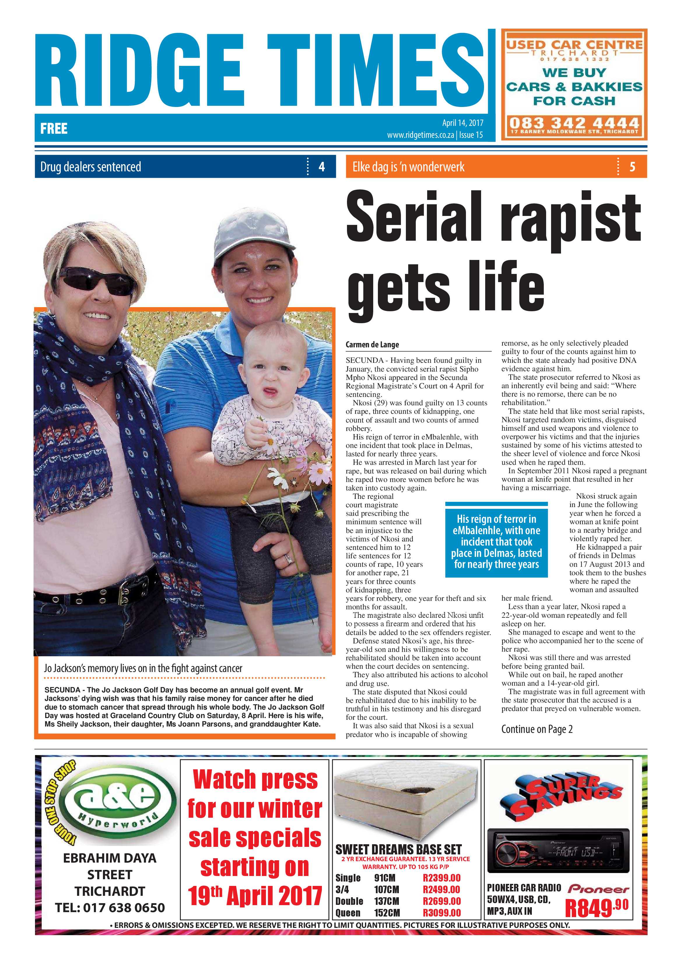 Ridge Times, 14 April 2017 page 1