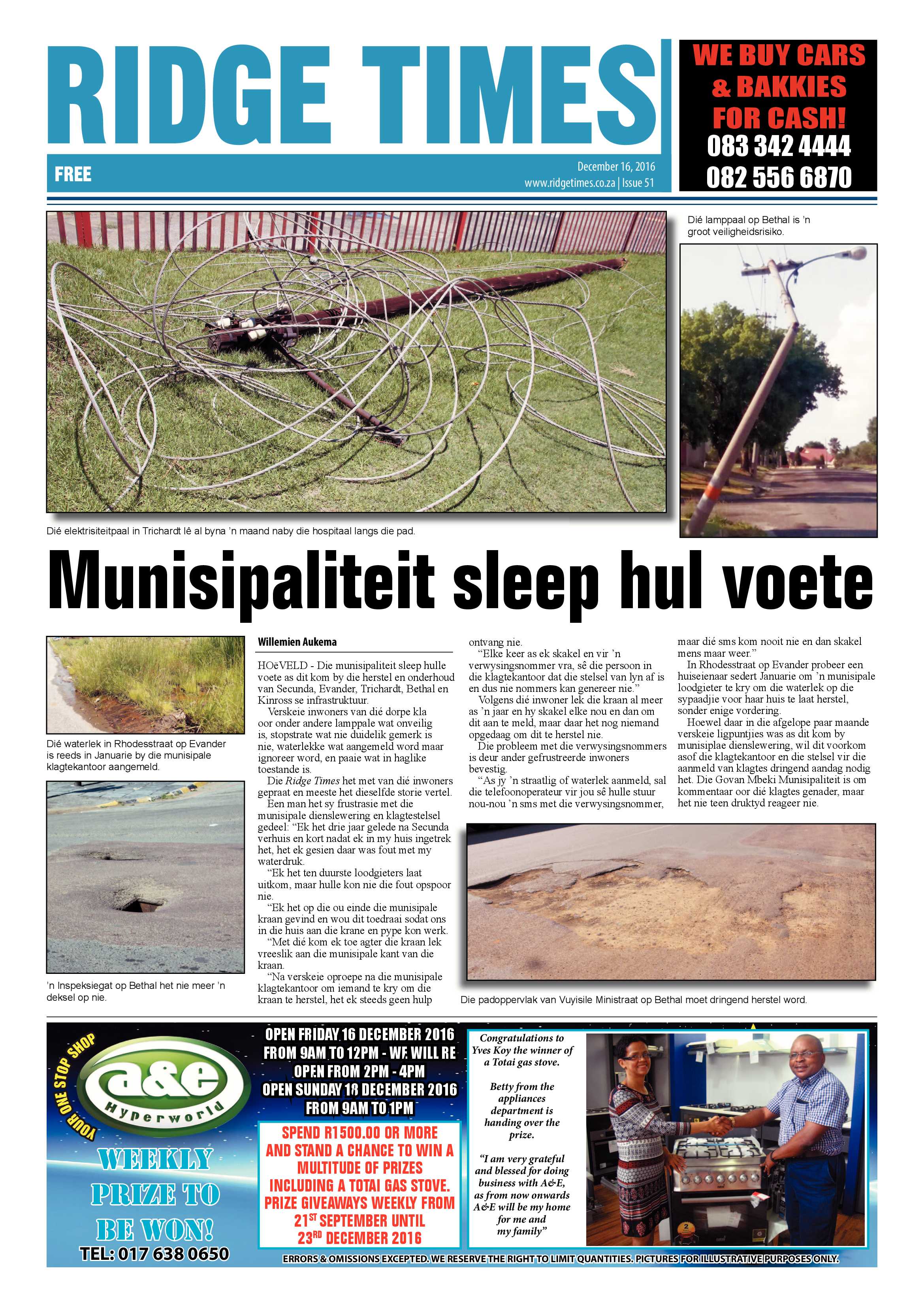 Ridge Times, 16 December 2016 page 1