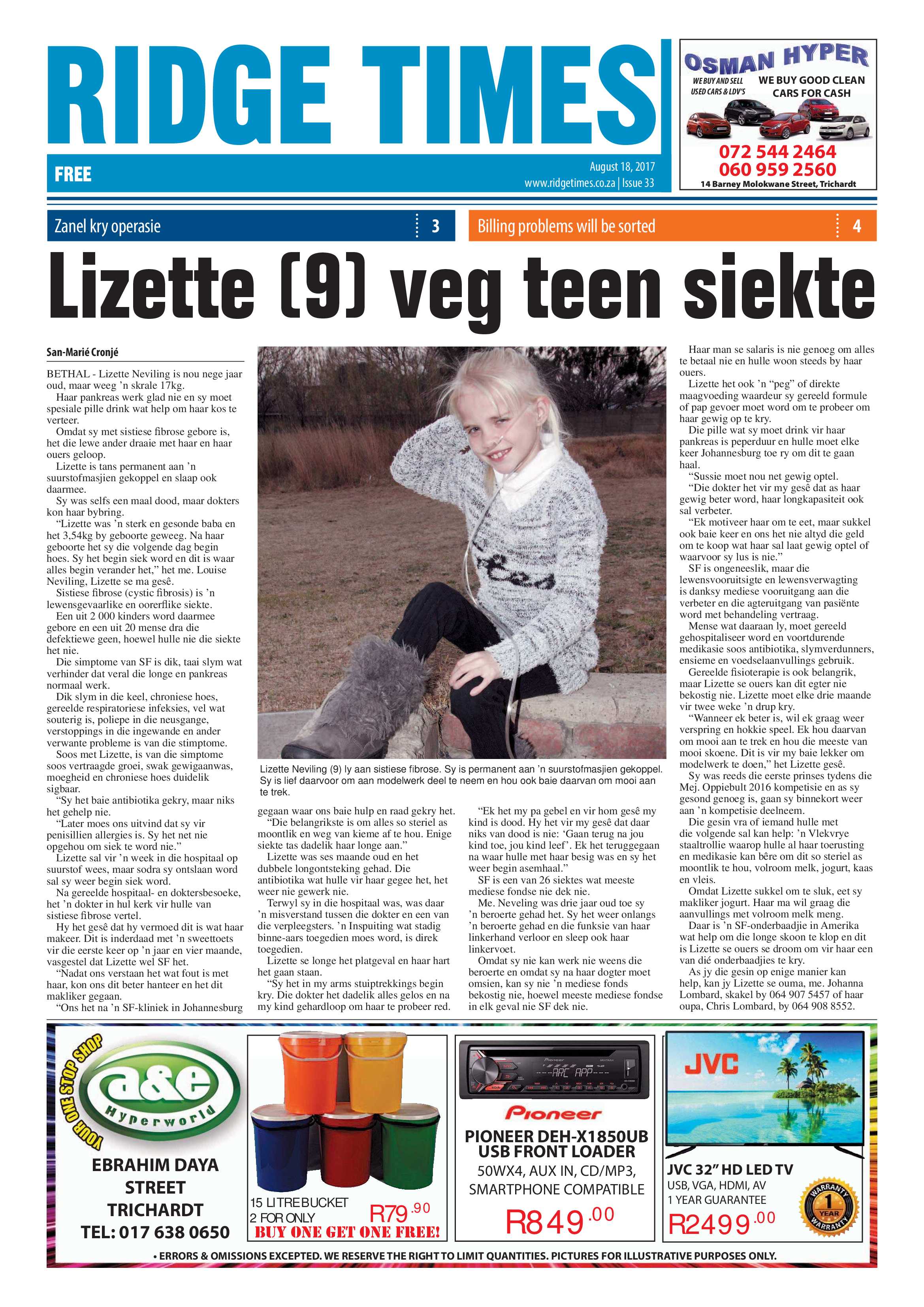 Ridge Times, 18 August 2017 page 1