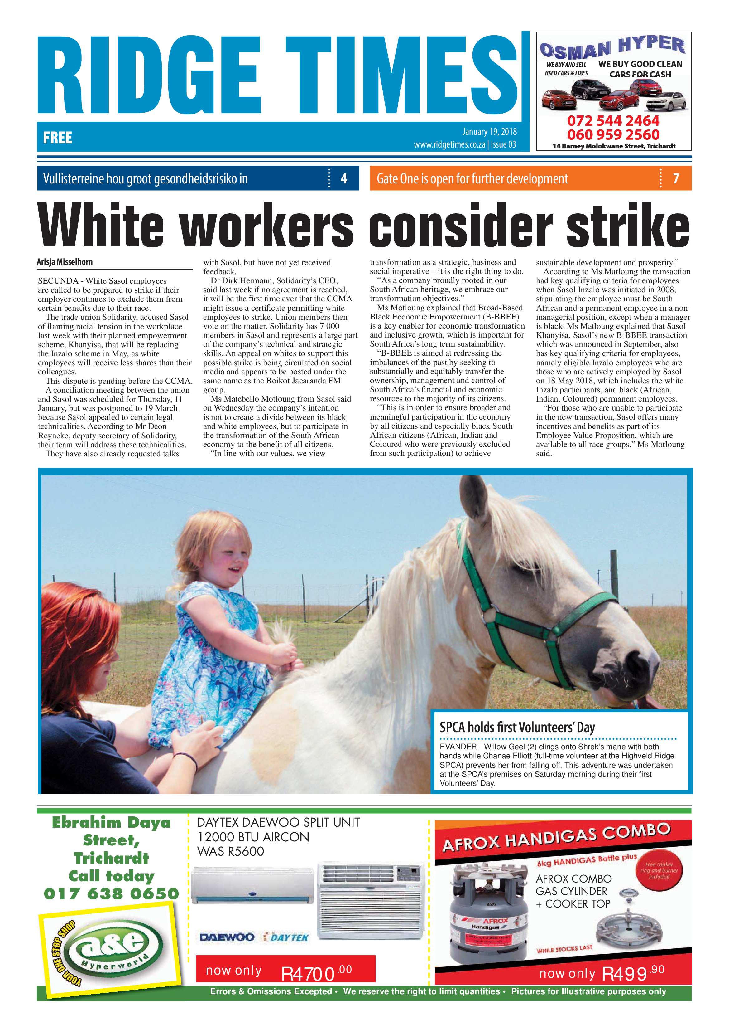 Ridge Times, 19 January 2018 page 1