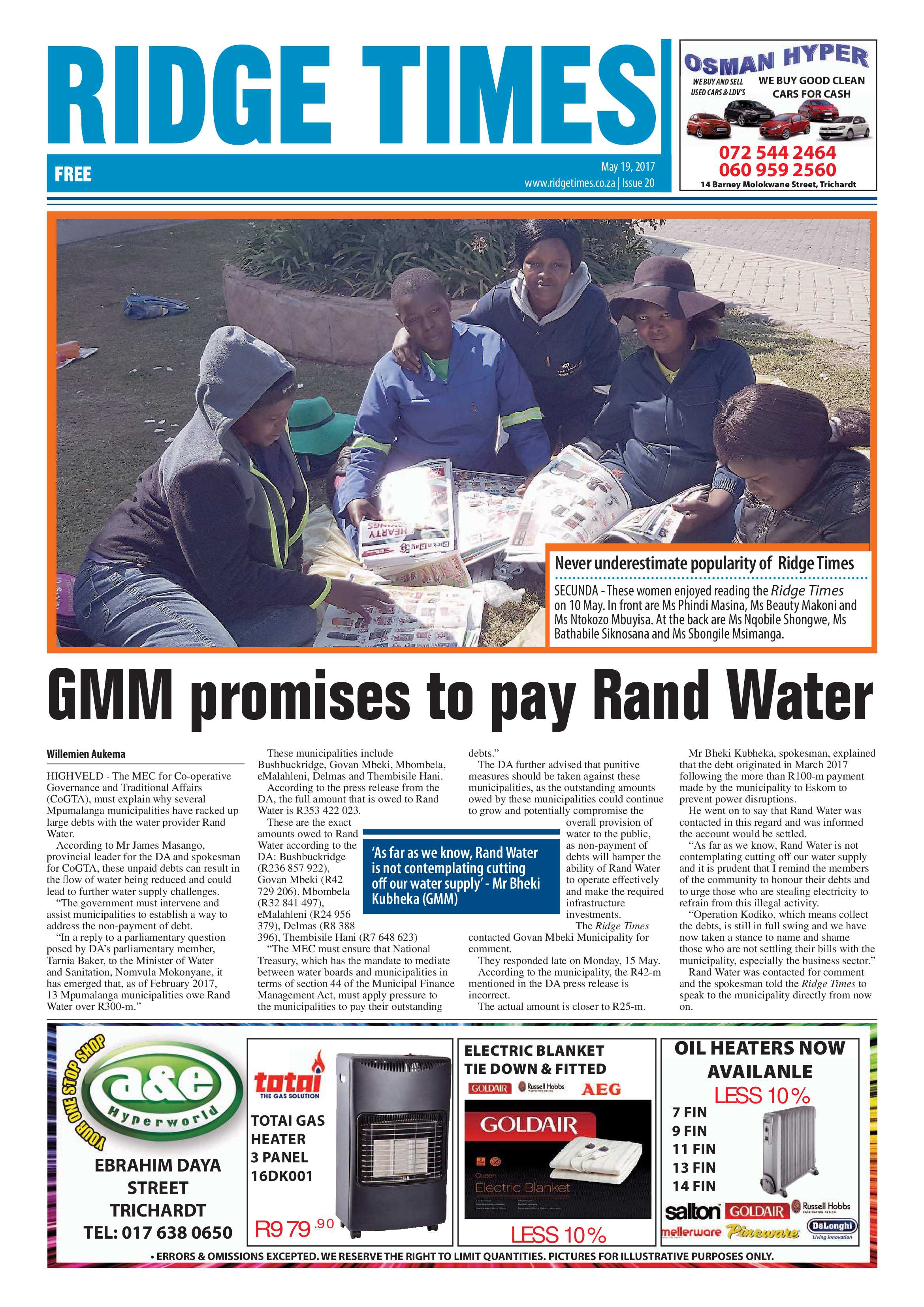 Ridge Times, 19 May 2017 page 1