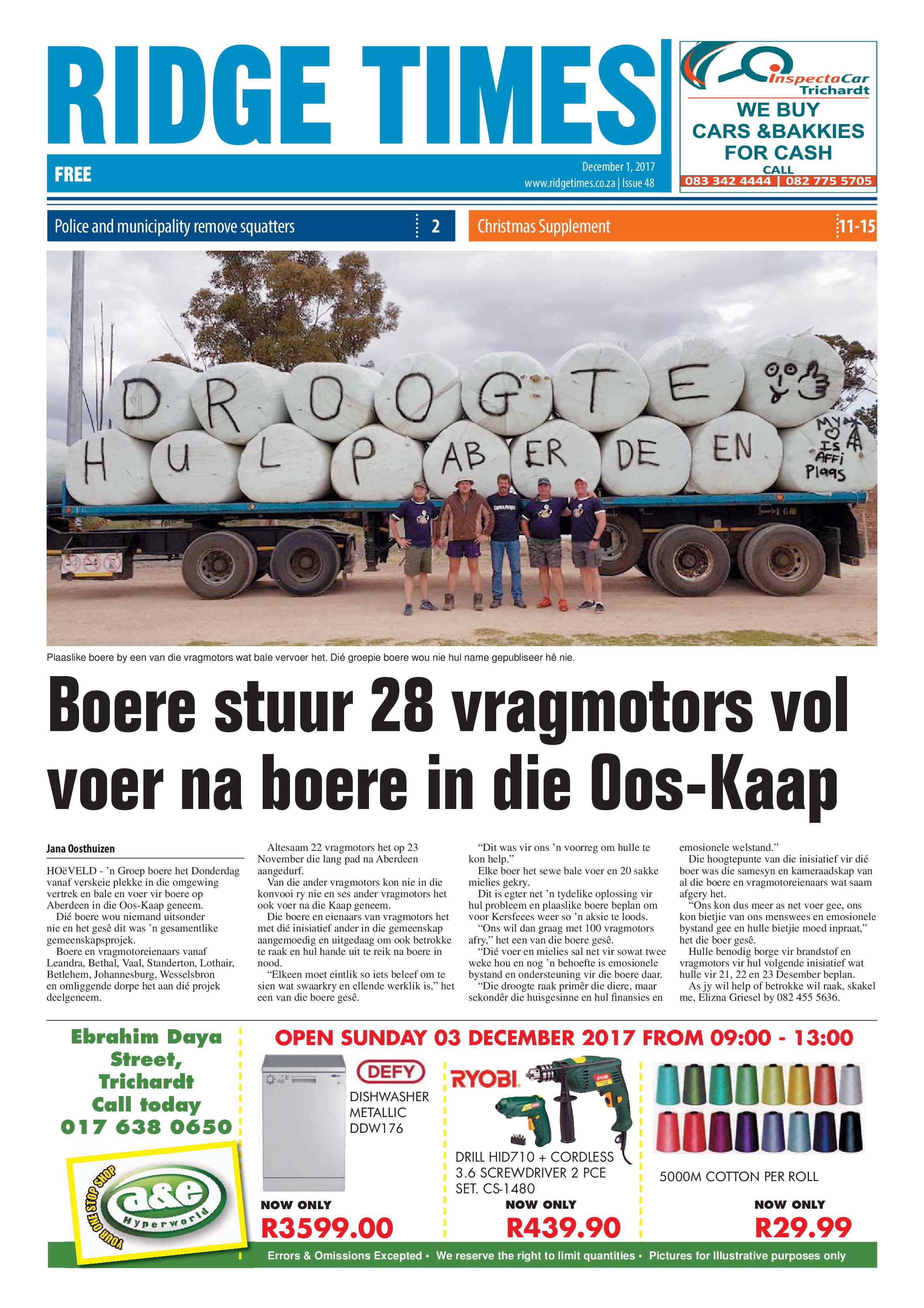 Ridge Times, 1 December 2017 page 1