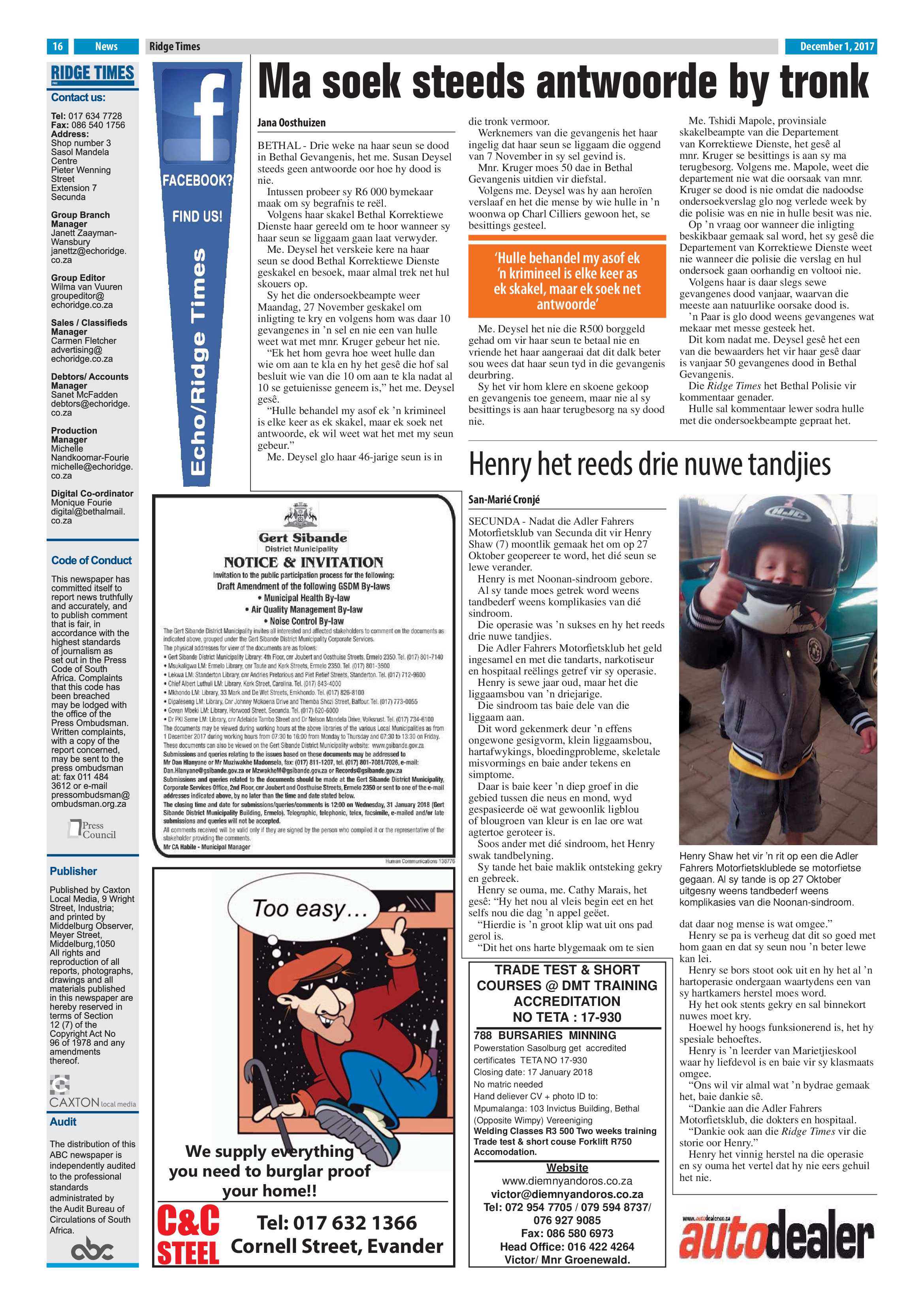 Ridge Times, 1 December 2017 page 16