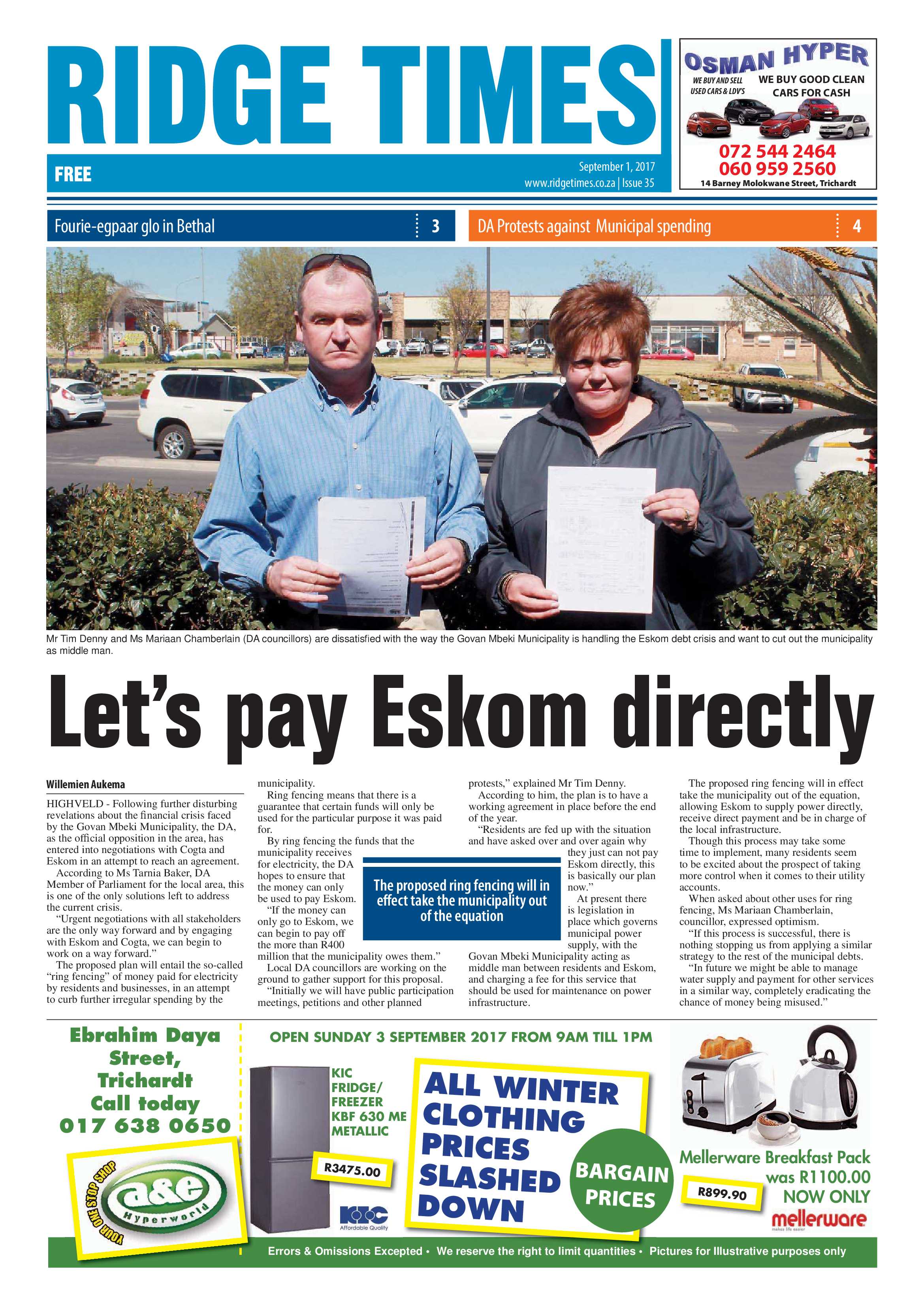 Ridge Times, 1 September 2017 page 1