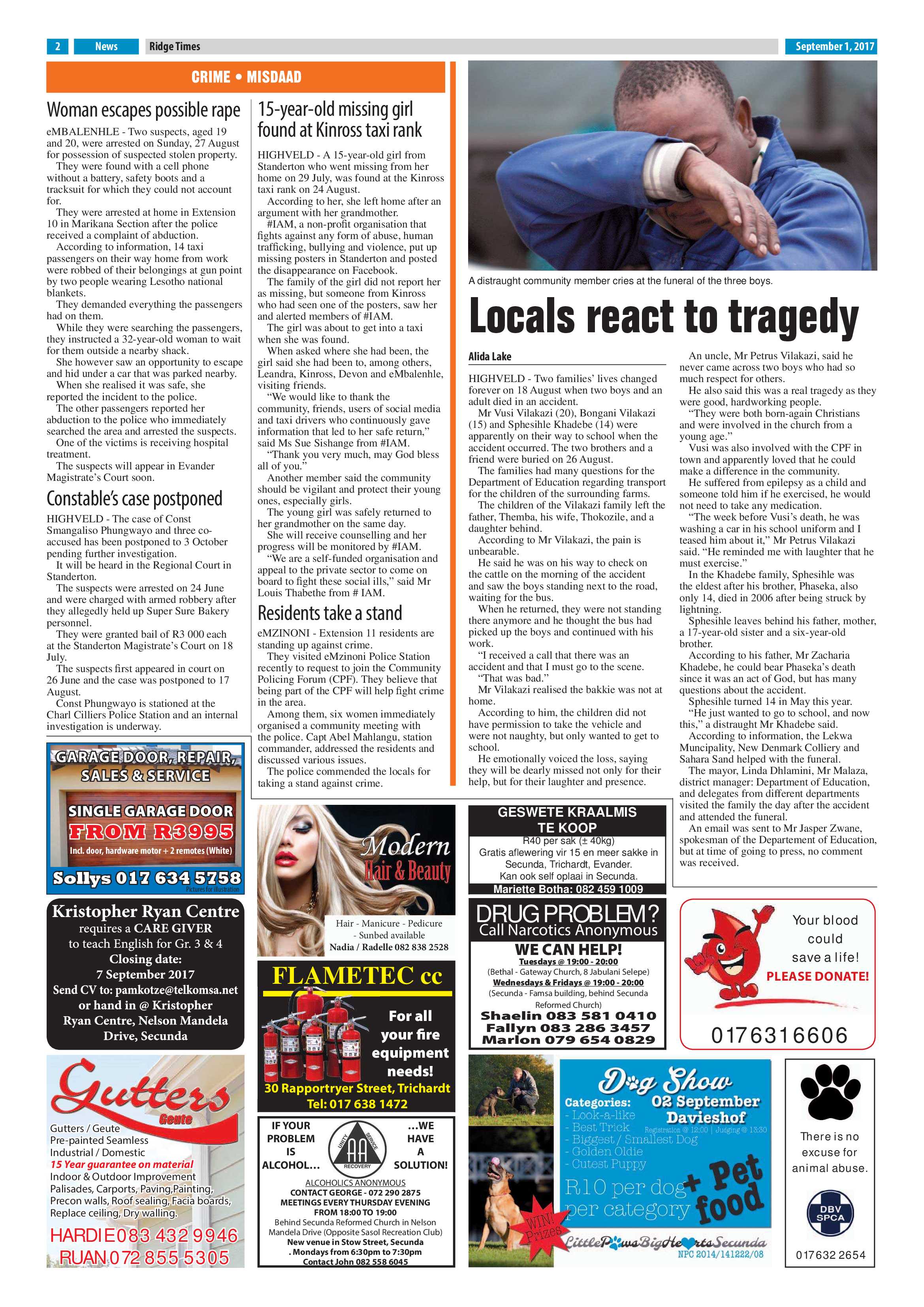 Ridge Times, 1 September 2017 page 2