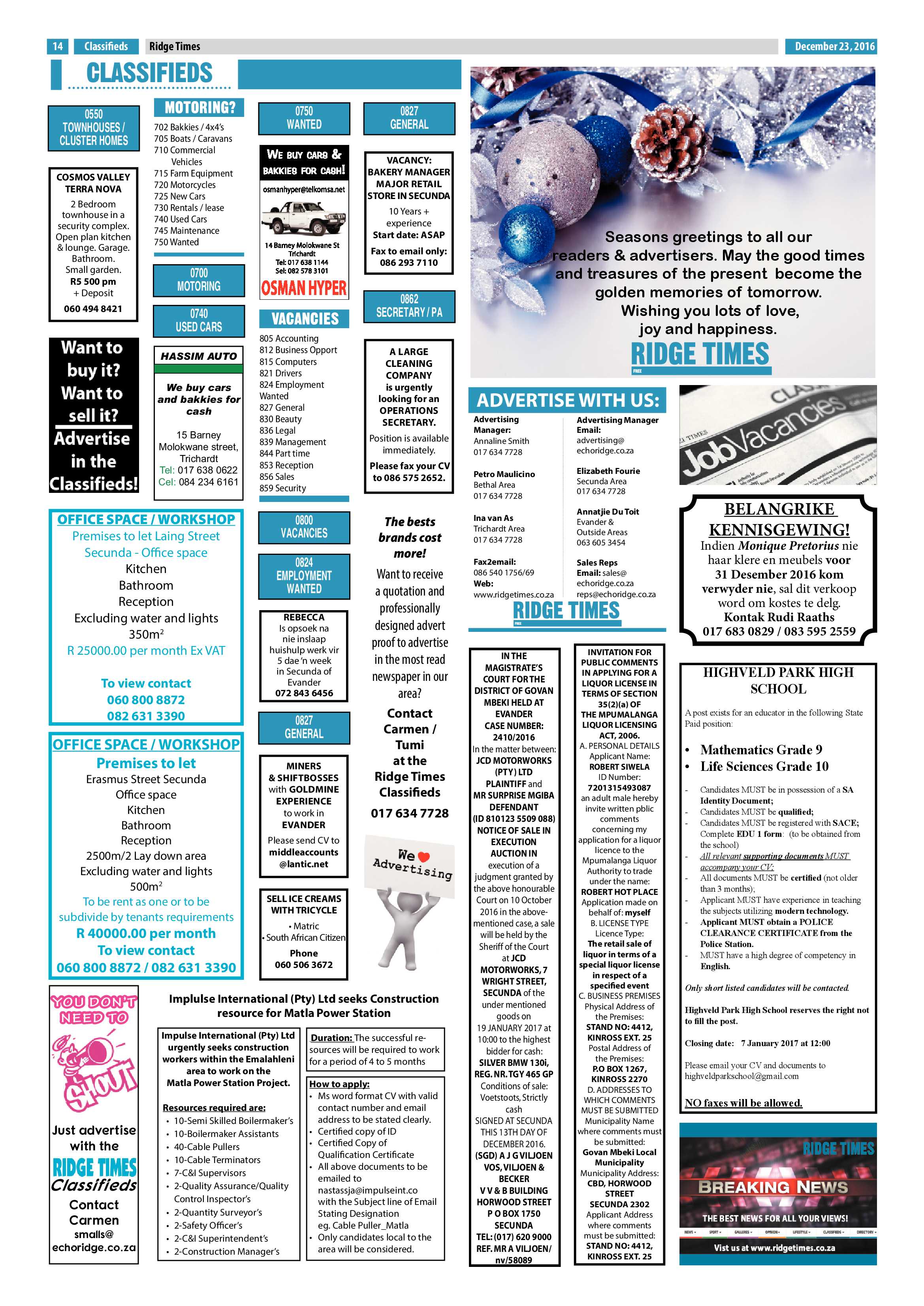 Ridge Times, 23 December 2016 page 14