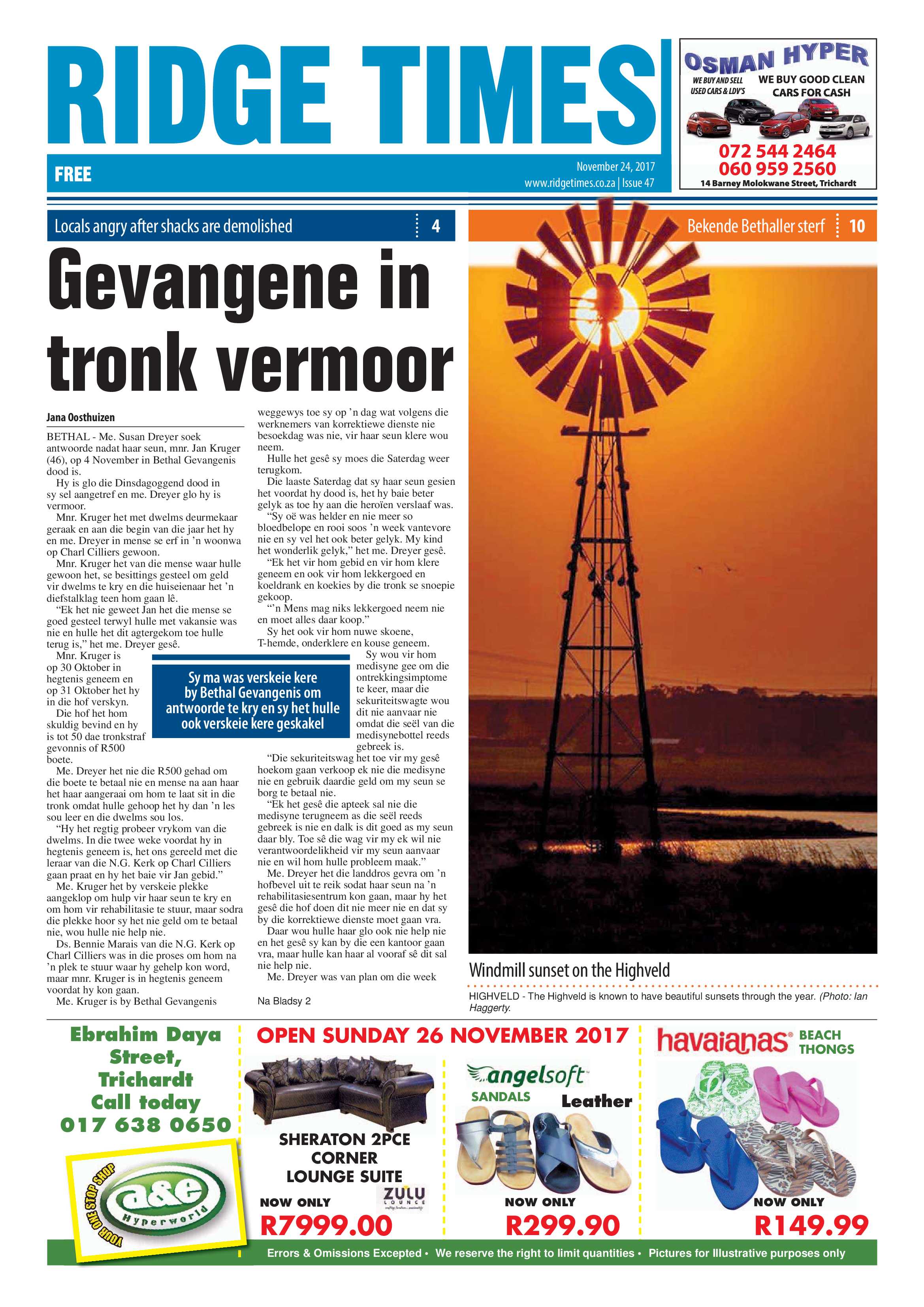 Ridge Times, 24 November 2017 page 1
