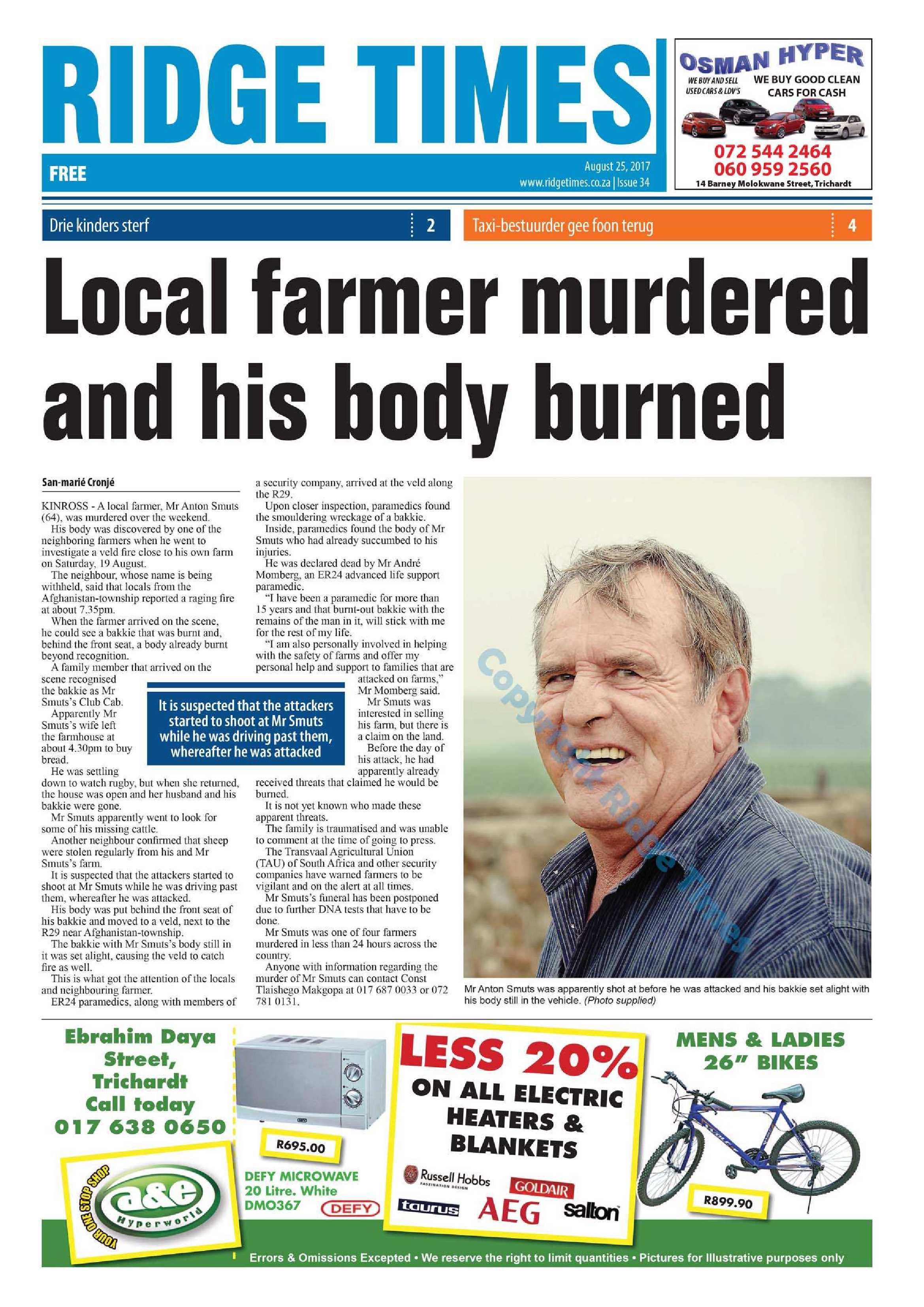 Ridge Times, 25 August 2017 page 1