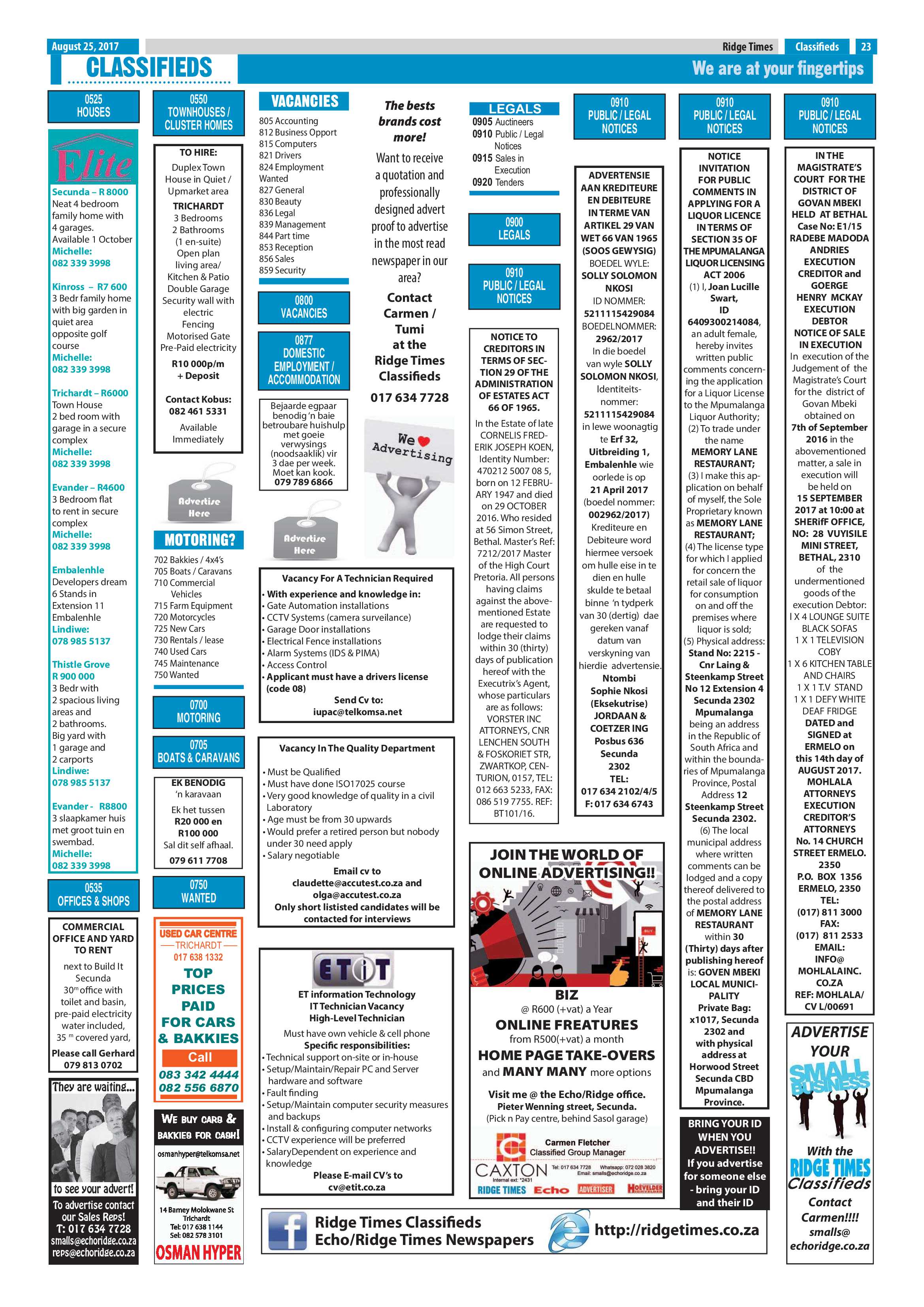 Ridge Times, 25 August 2017 page 23