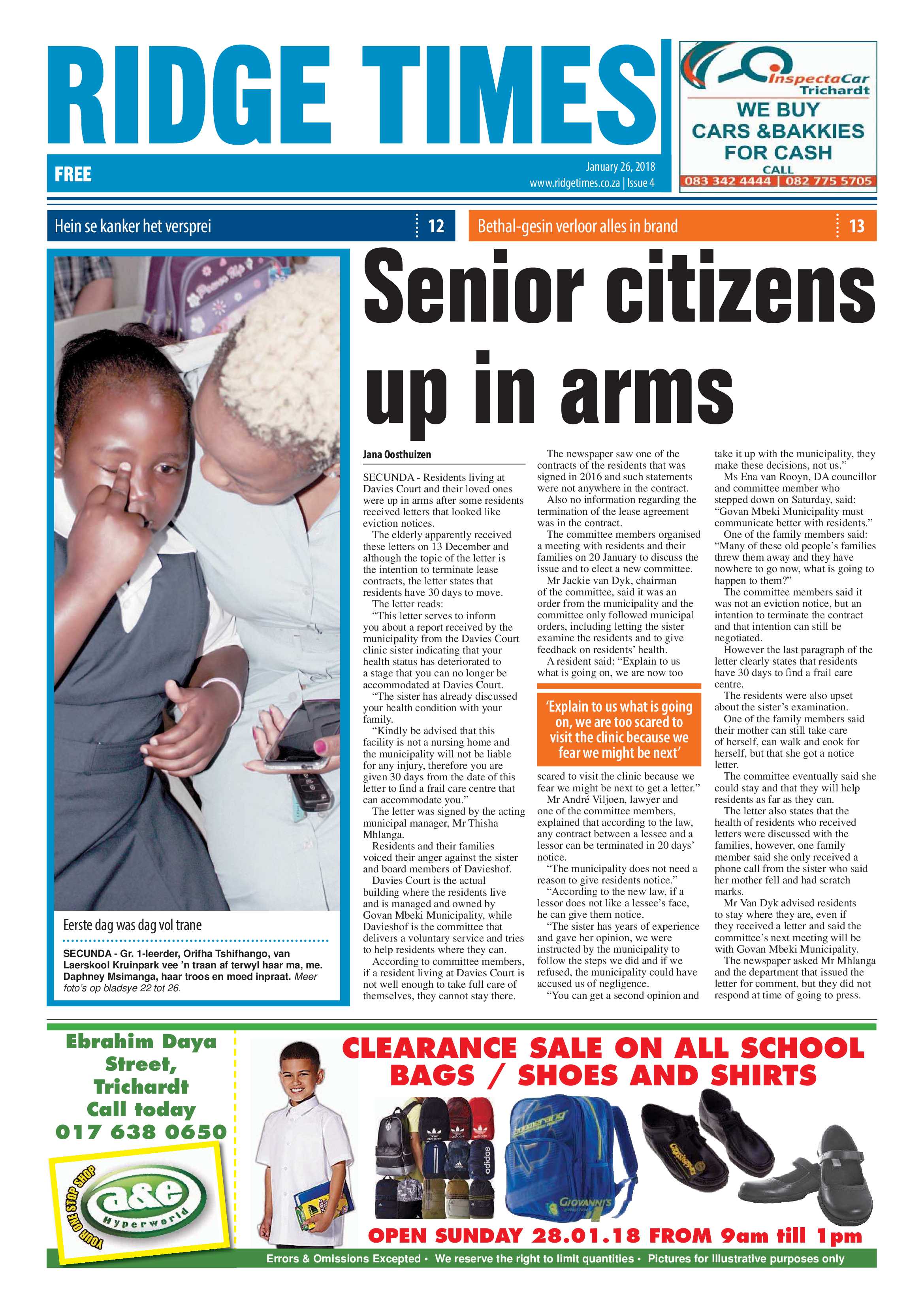Ridge Times, 26 January 2018 page 1
