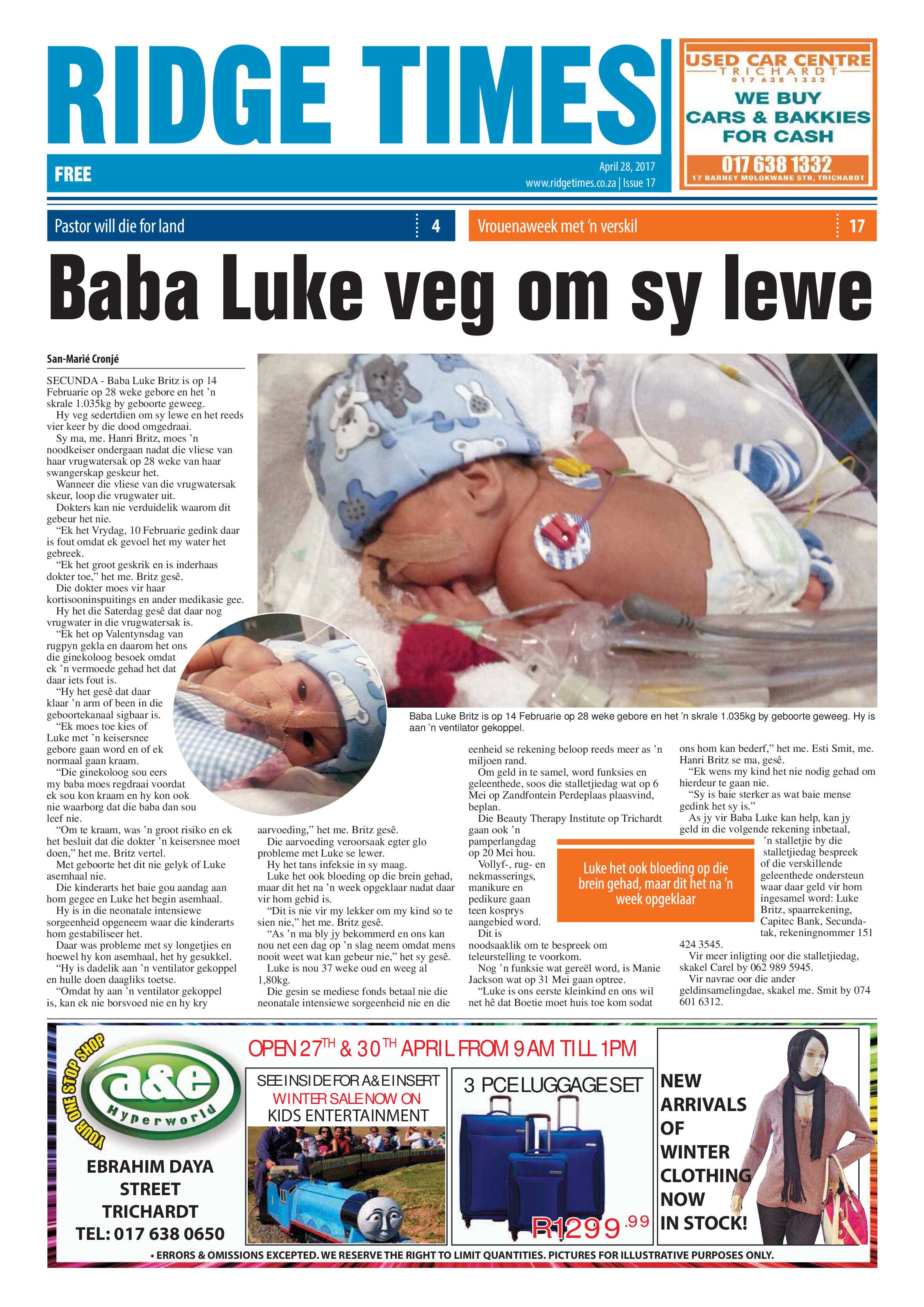 Ridge Times, 28 April 2017 page 1
