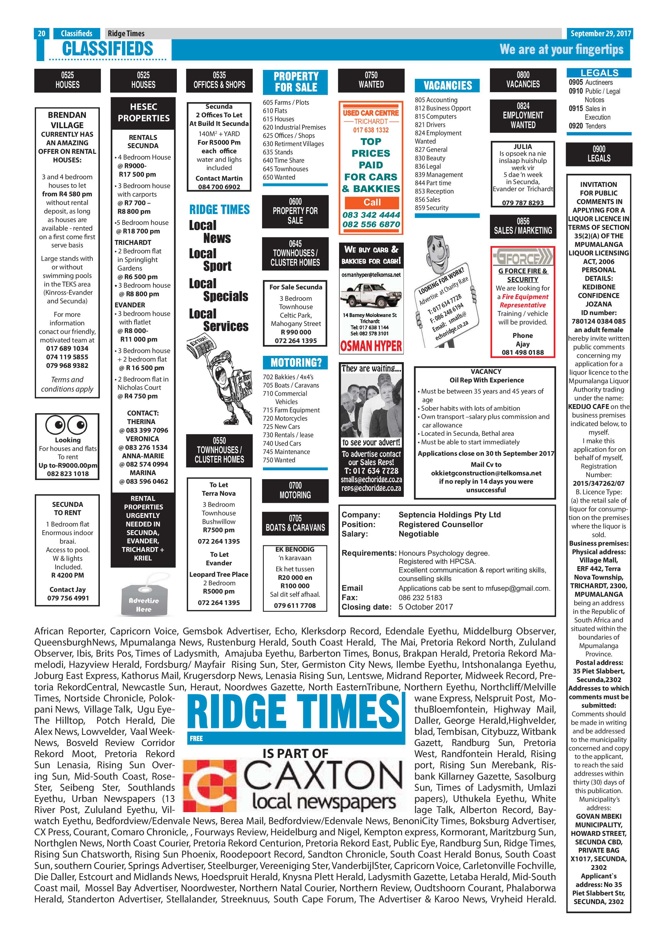 Ridge Times, 29 September 2017 page 20