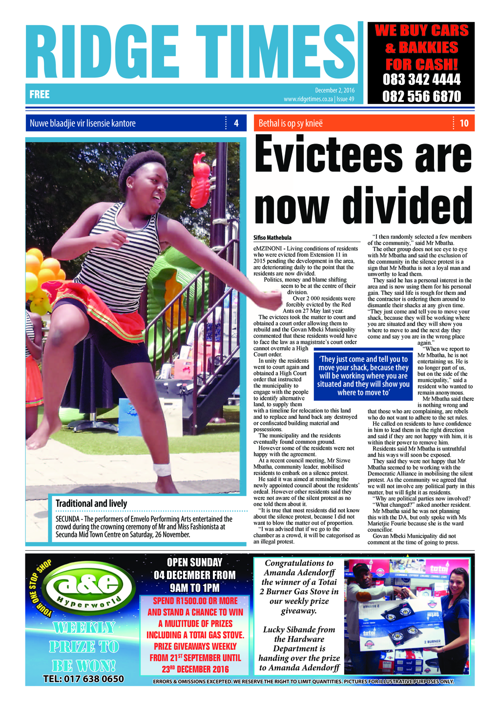 Ridge Times, 2 December 2016 page 1