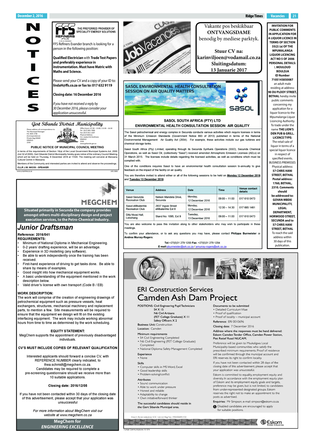 Ridge Times, 2 December 2016 page 21