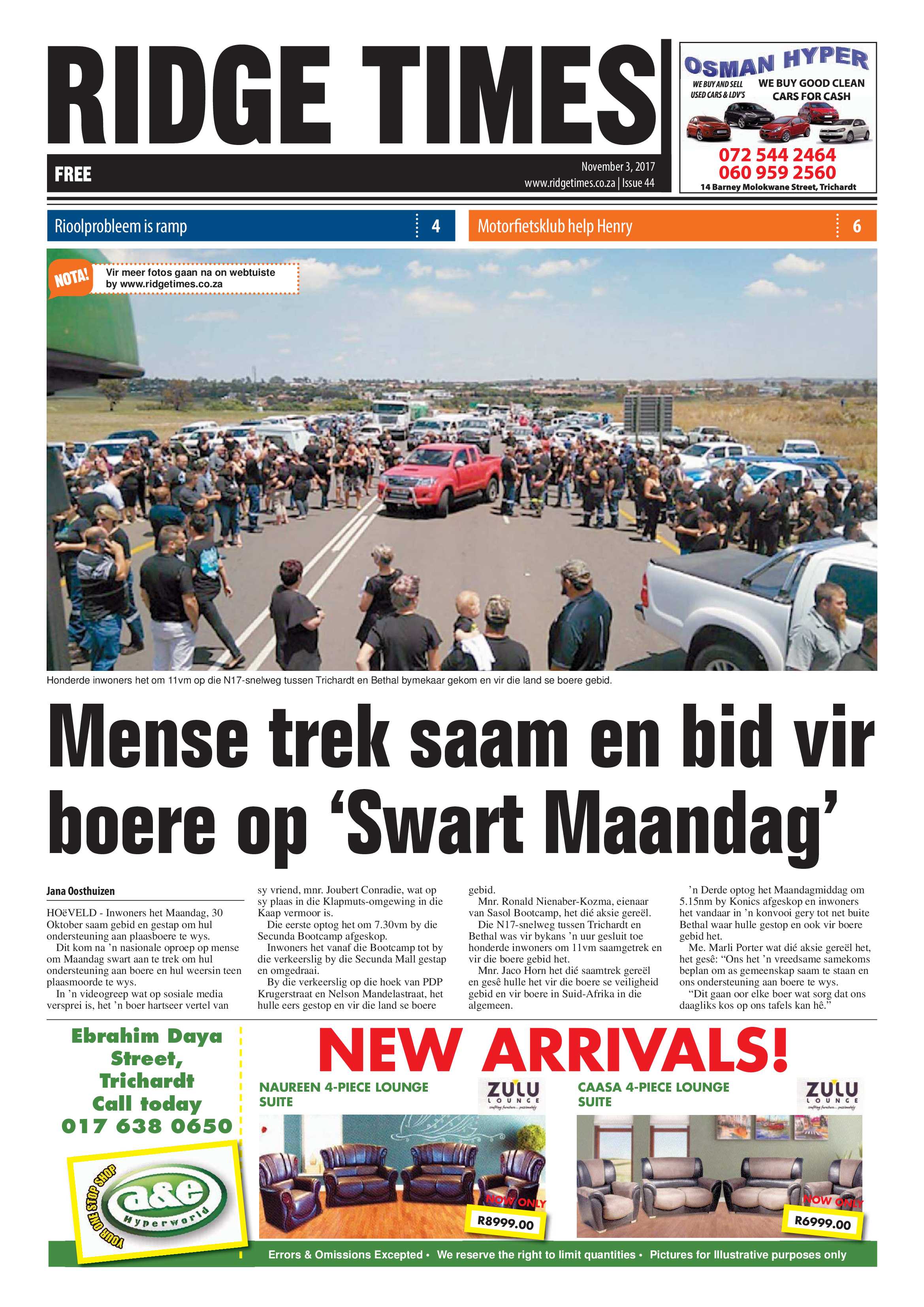 Ridge Times, 3 November 2017 page 1