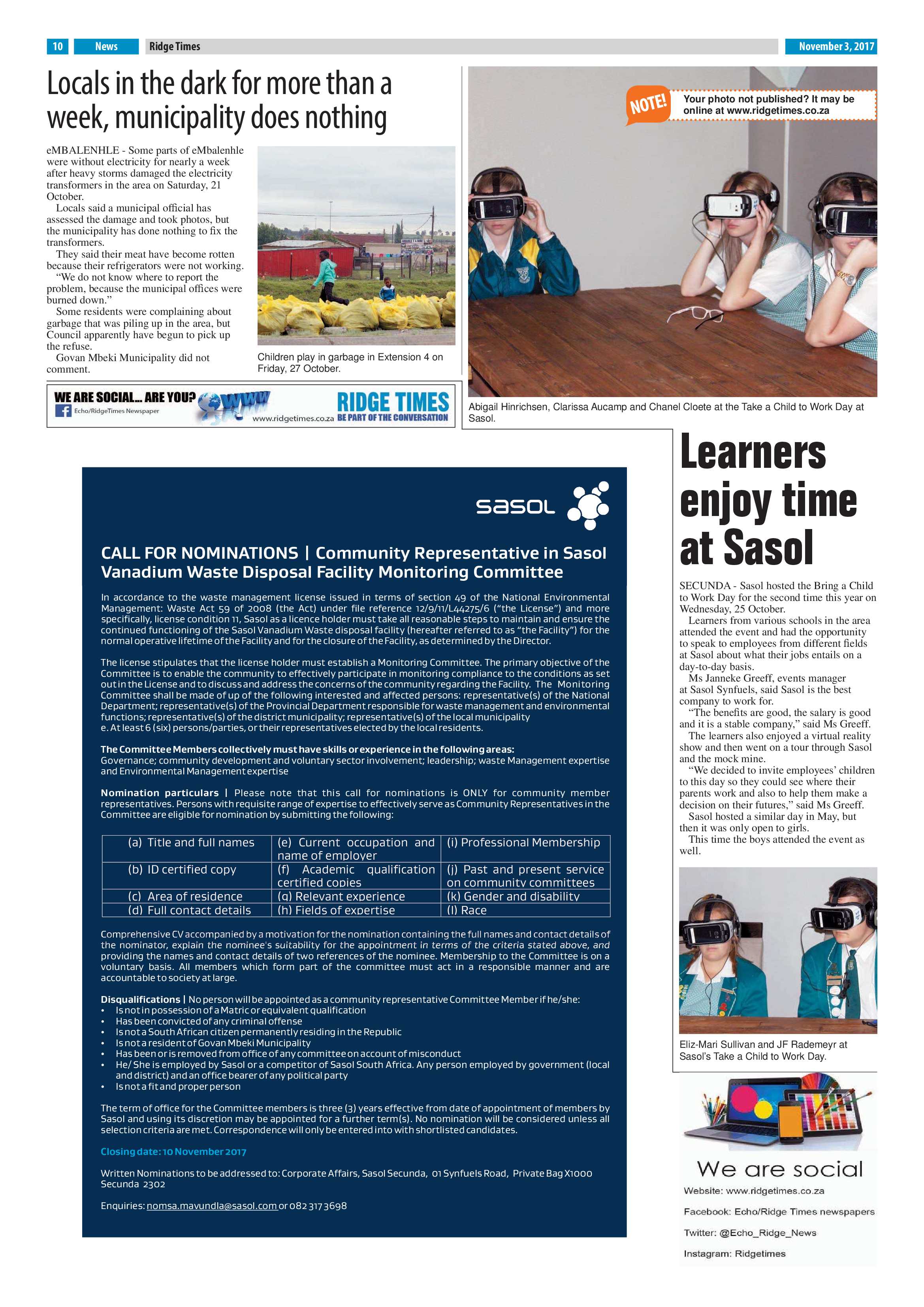 Ridge Times, 3 November 2017 page 10