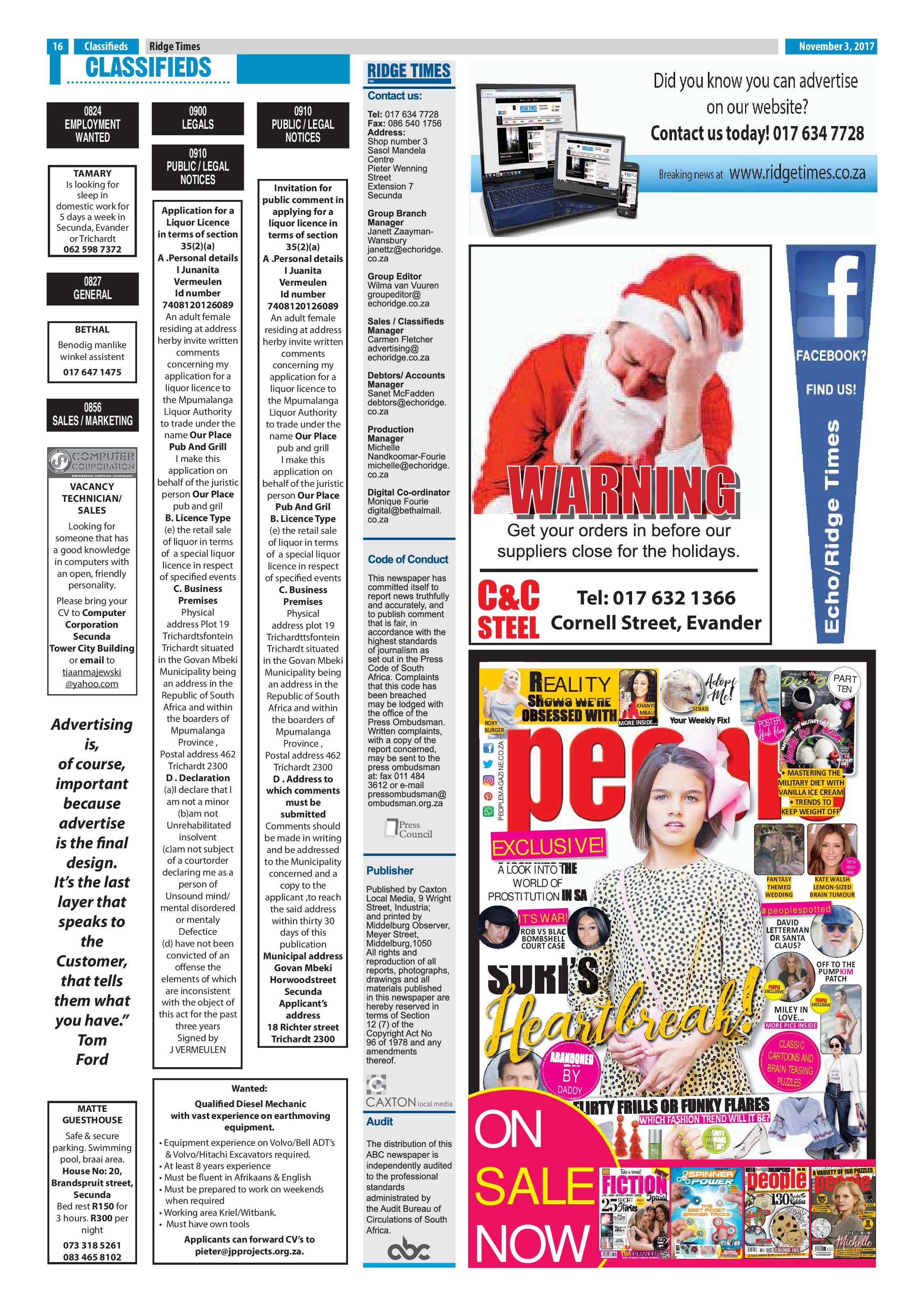 Ridge Times, 3 November 2017 page 16