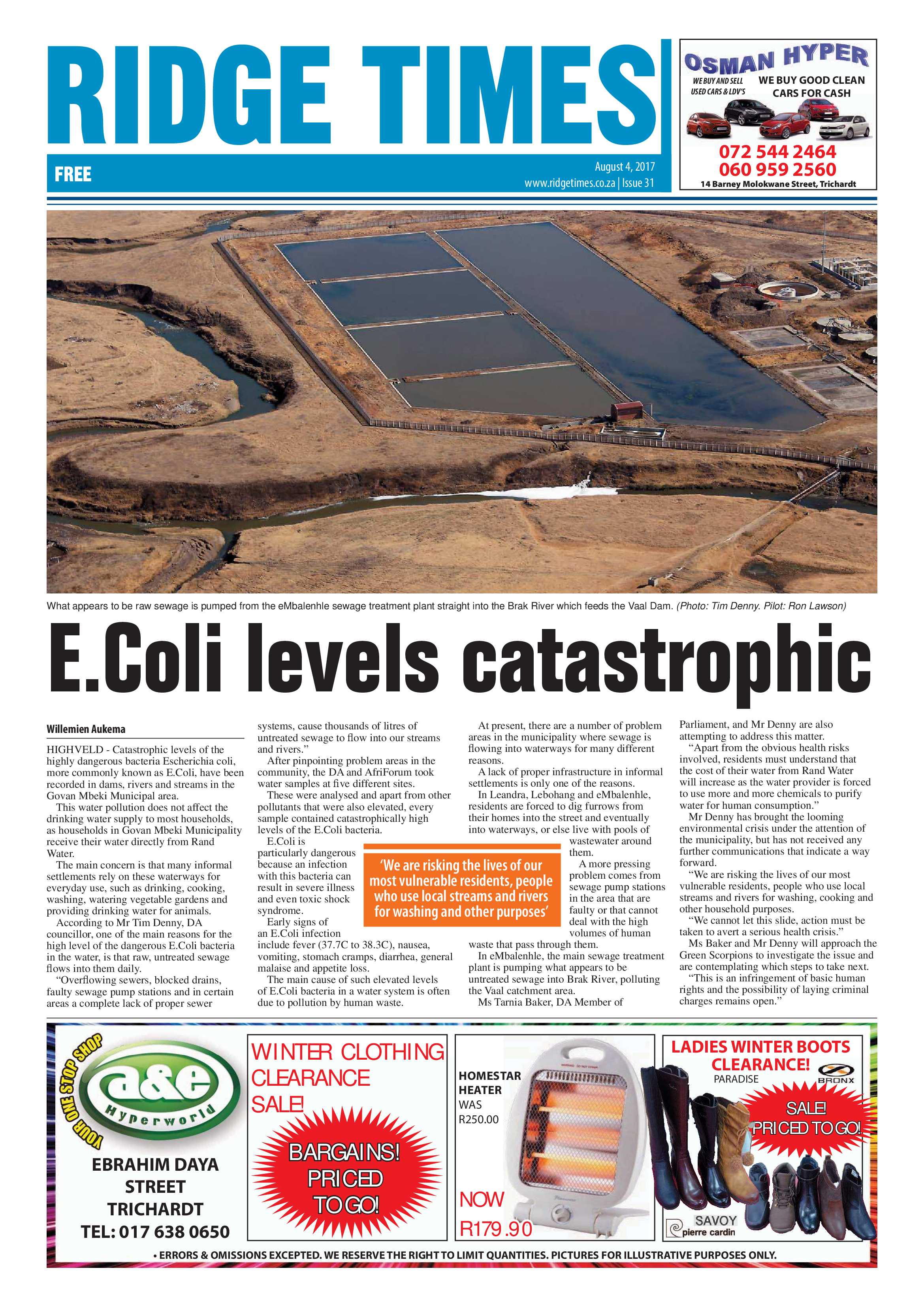 Ridge Times, 4 August 2017 page 1
