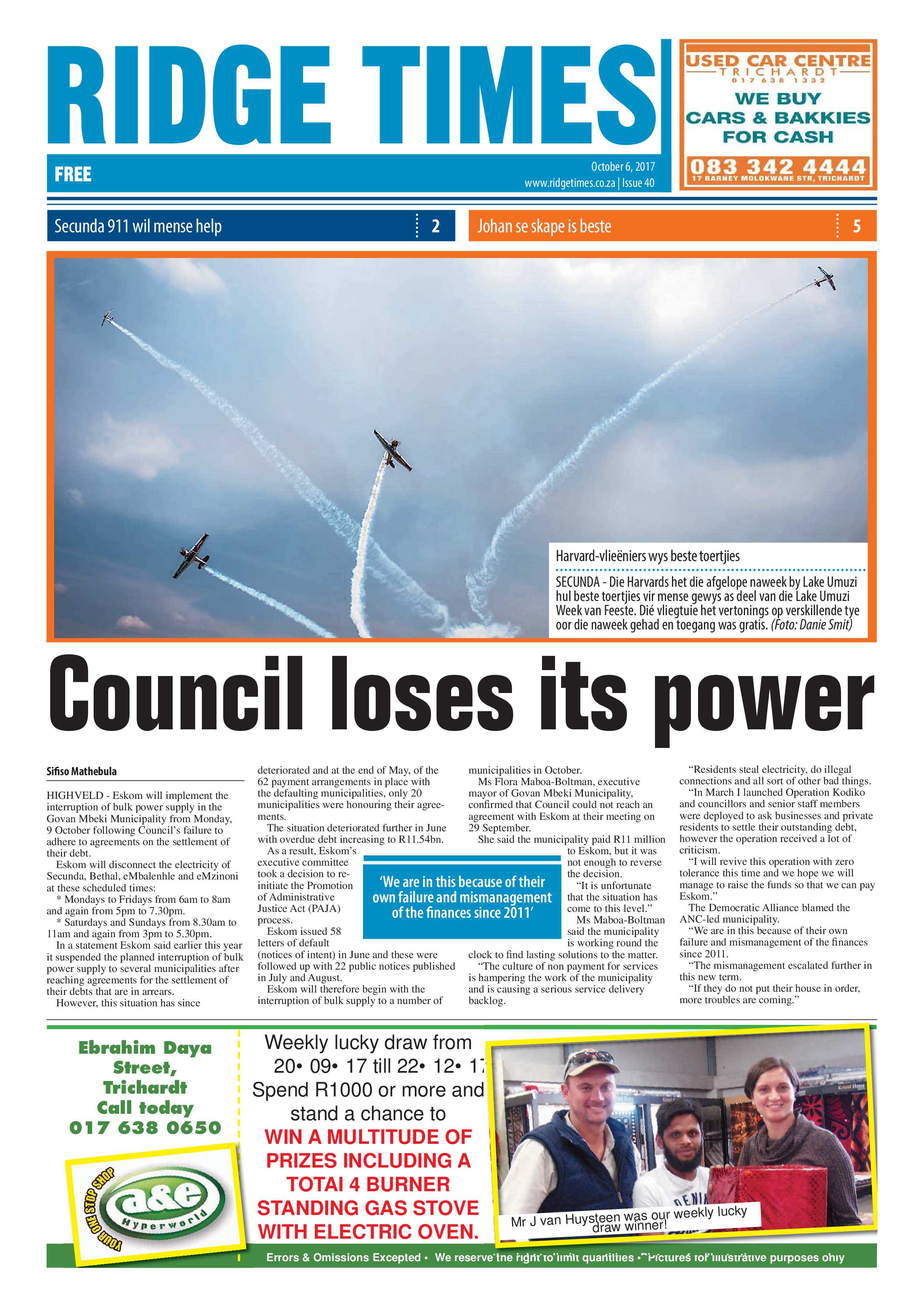 Ridge Times, 6 October page 1