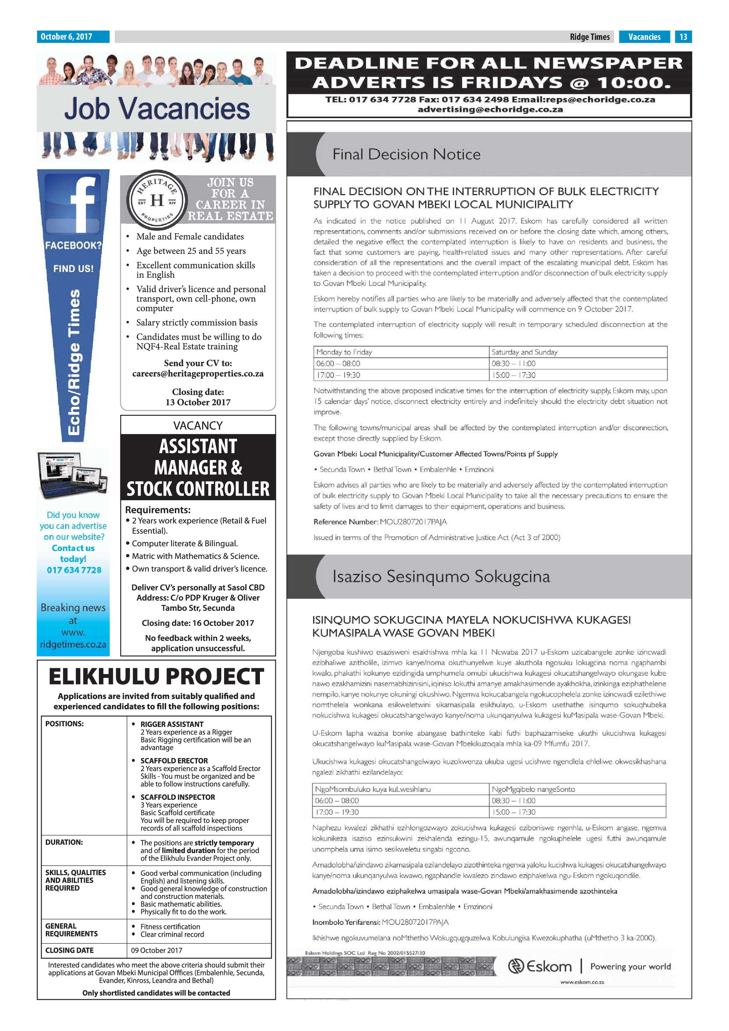 Ridge Times, 6 October page 13