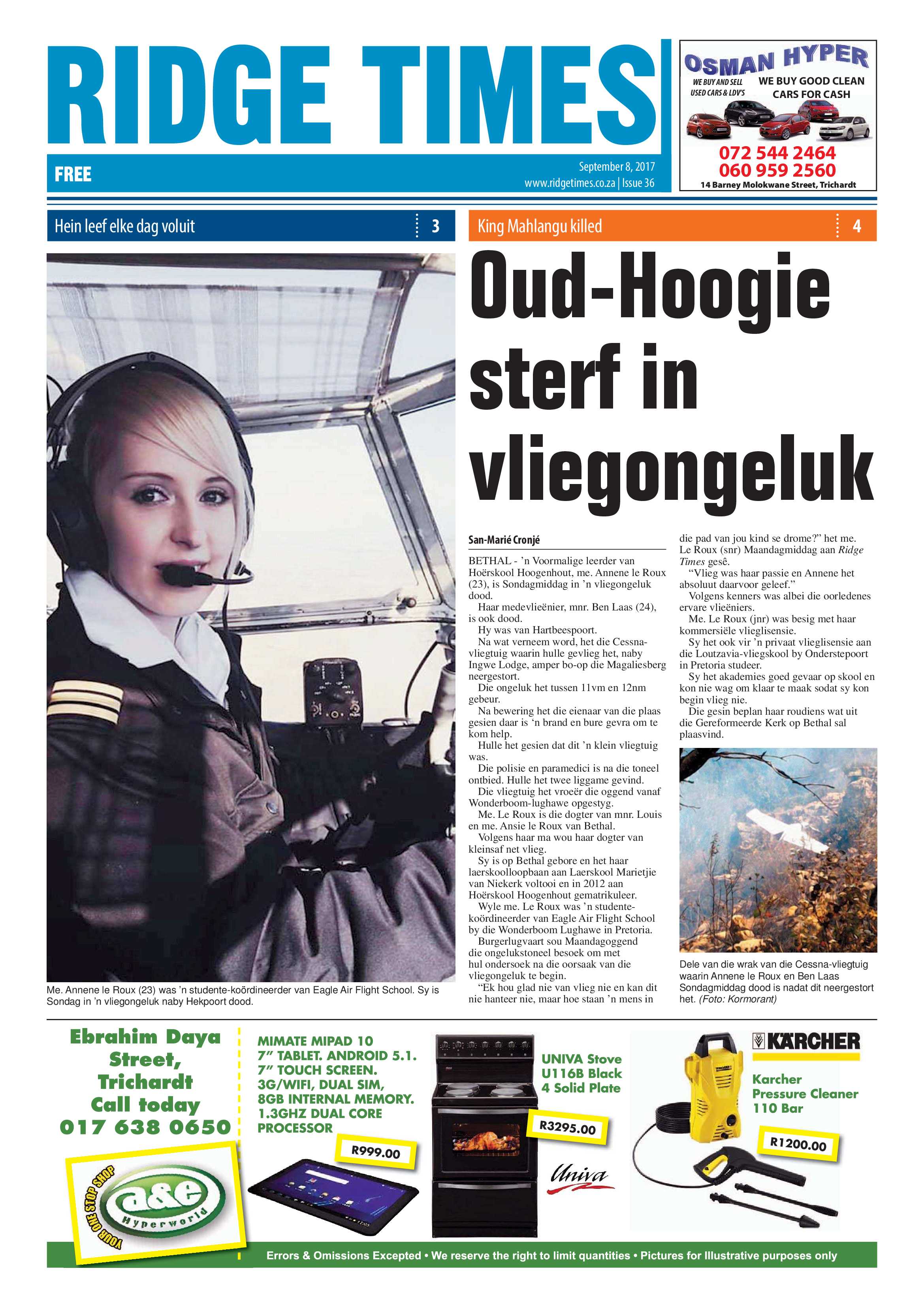 Ridge Times, 8 September 2017 page 1