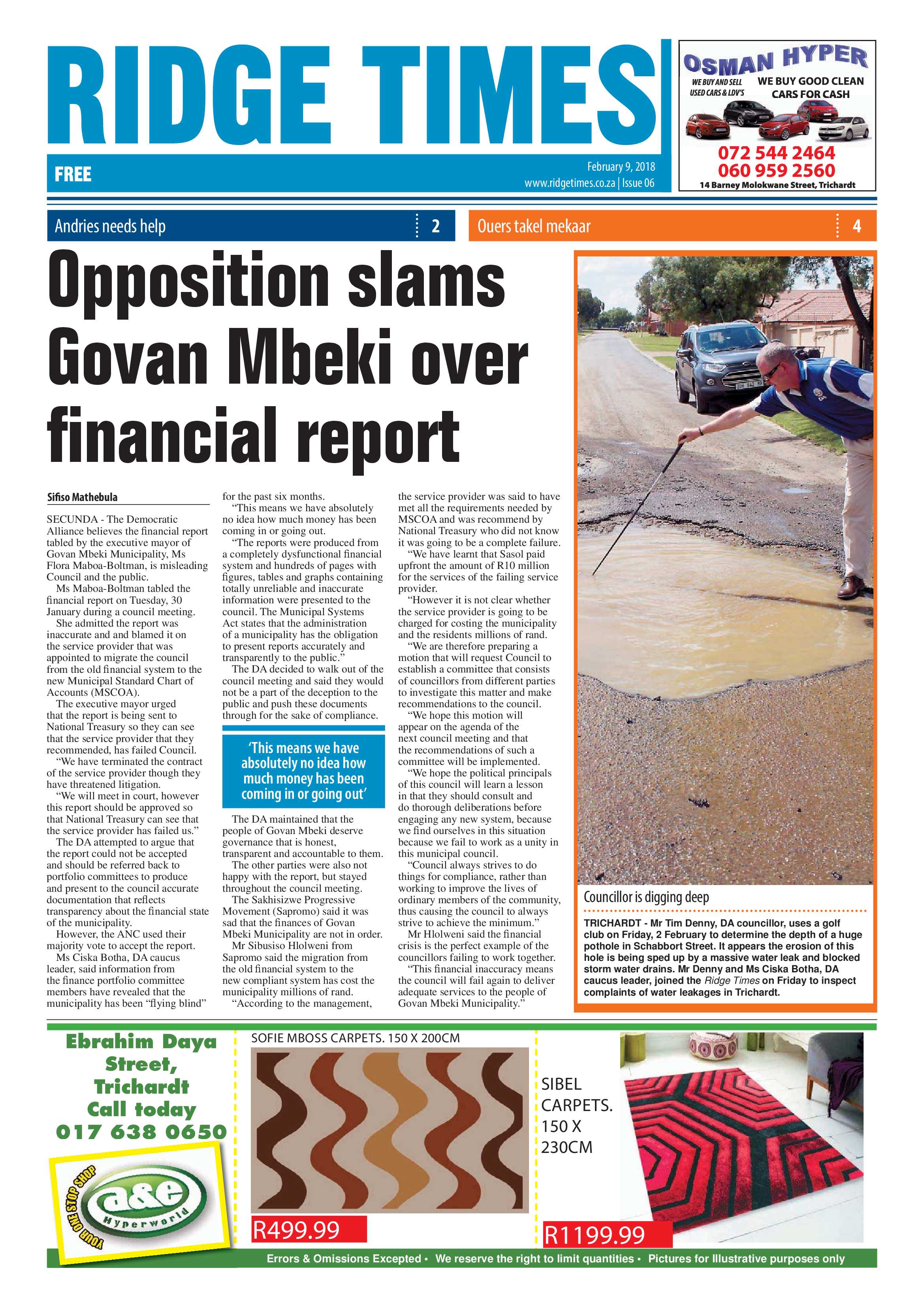 Ridge Times, 9 February 2018 page 1