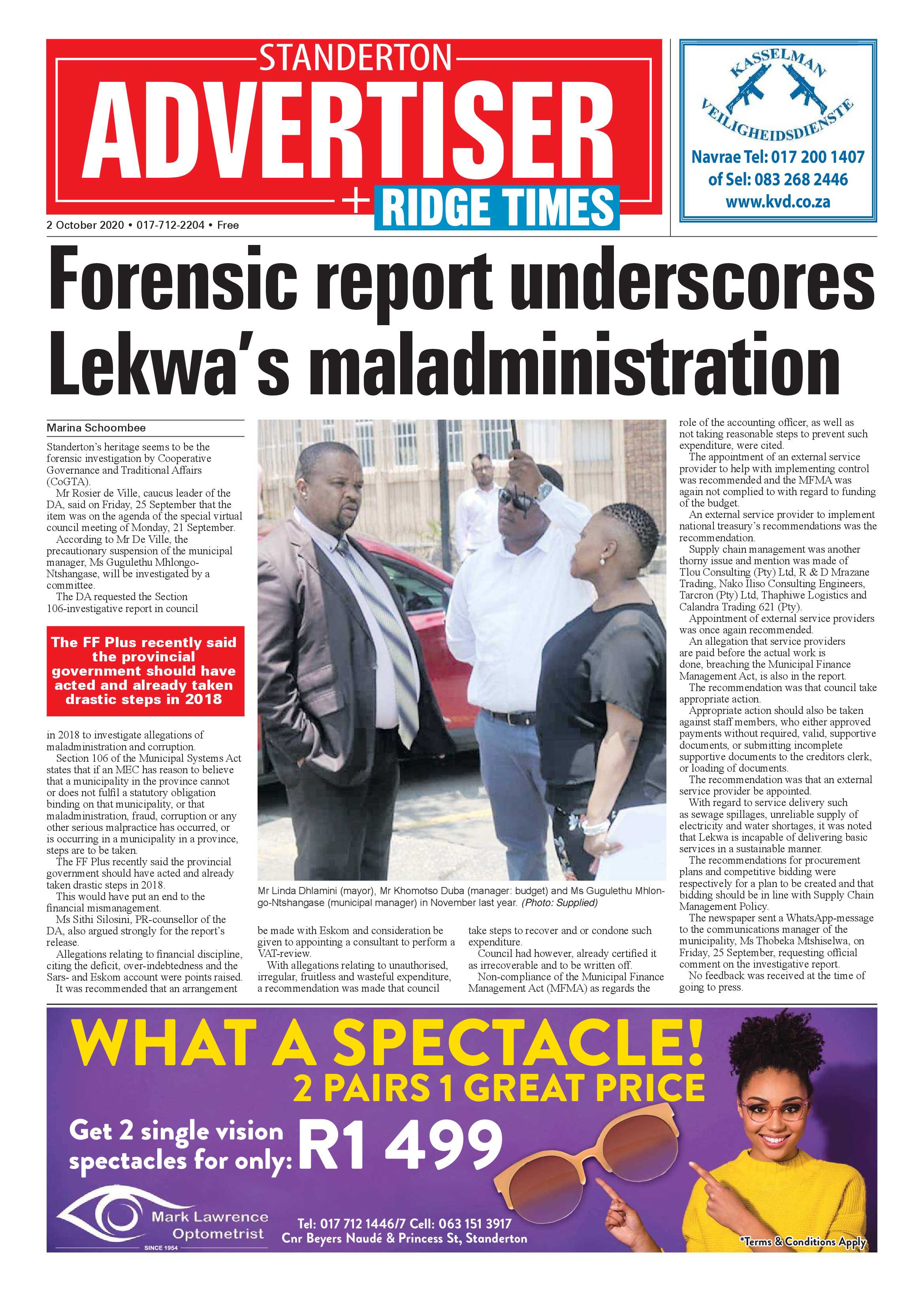 Standerton Advertiser 02 October 2020 page 1