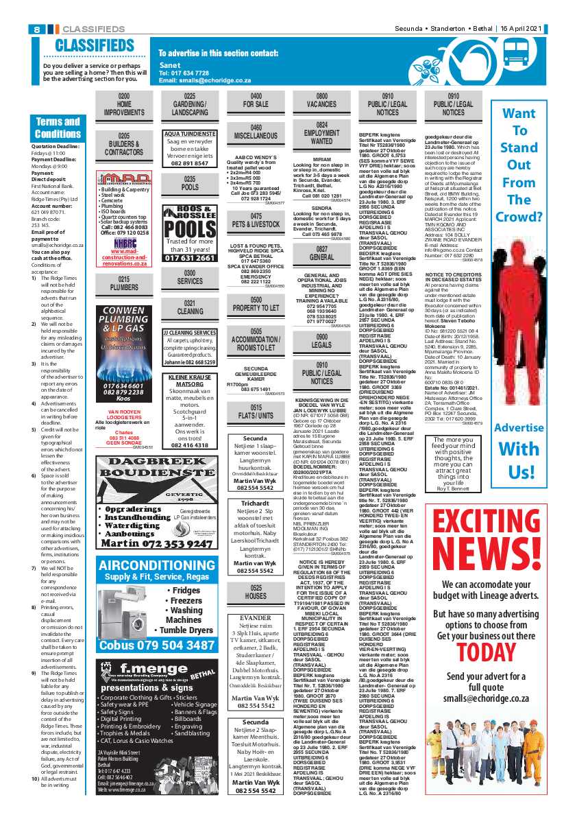 Standerton Advertiser 16 April 2021 page 8