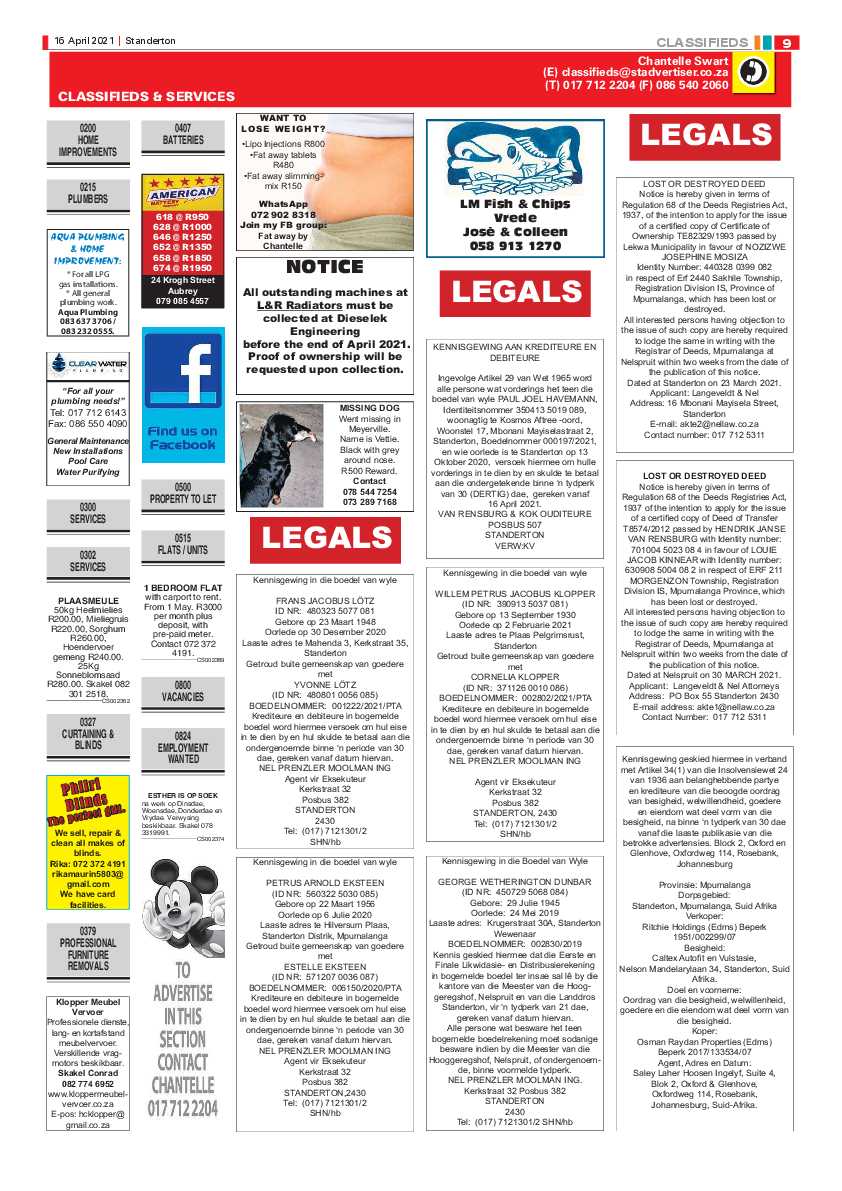 Standerton Advertiser 16 April 2021 page 9