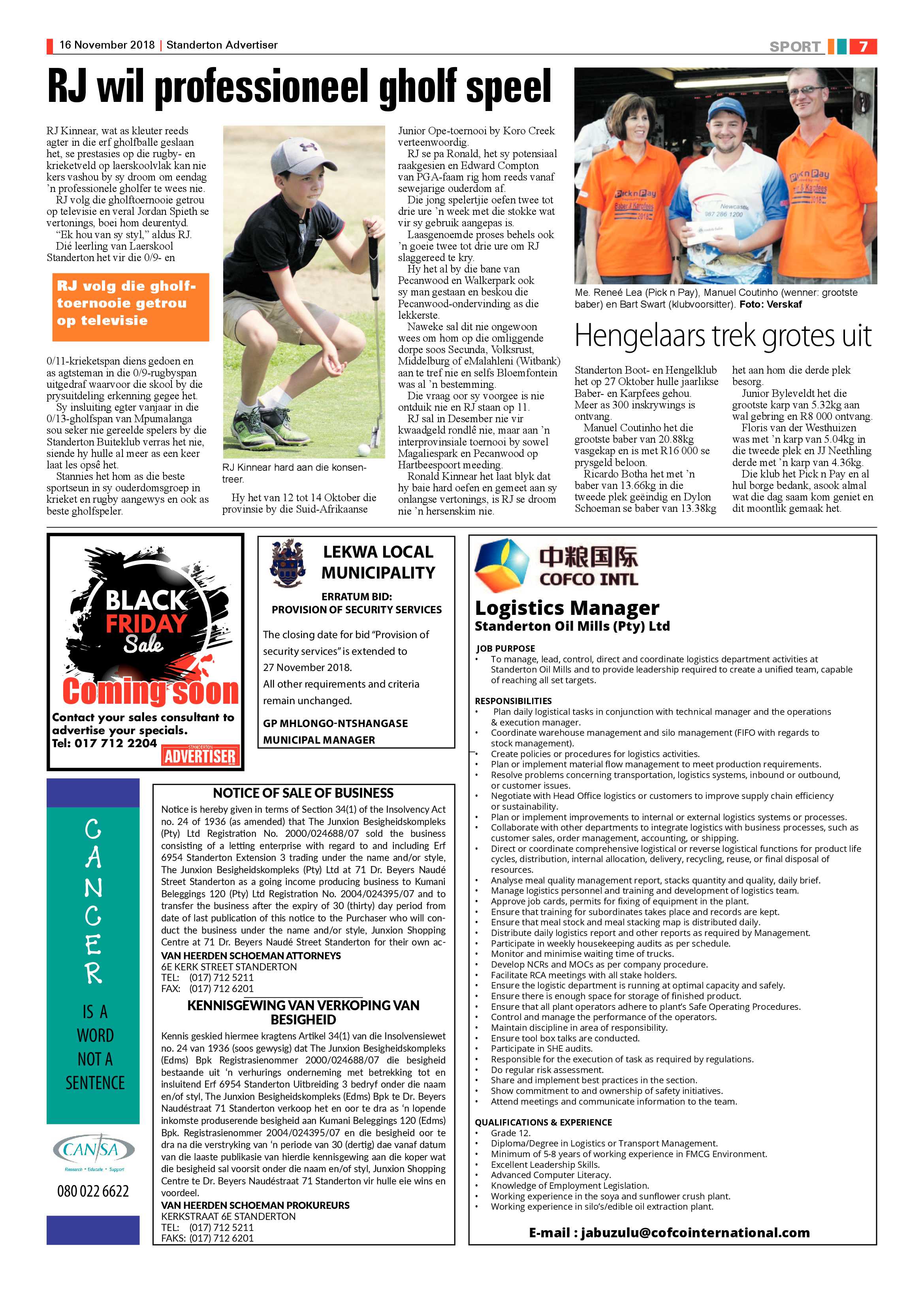 Standerton Advertiser 16 November 2018 page 7