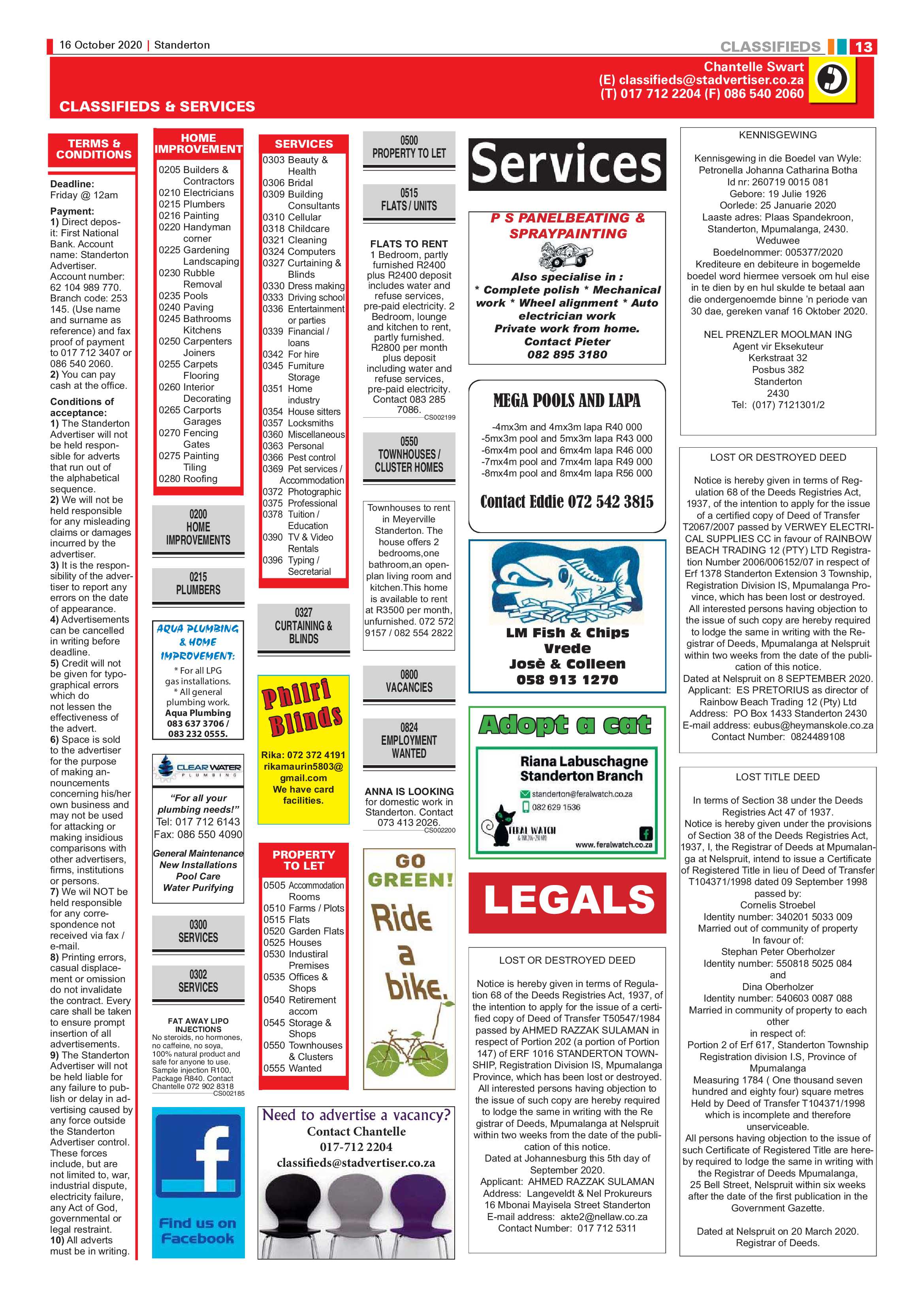Standerton Advertiser 16 October 2020 page 13