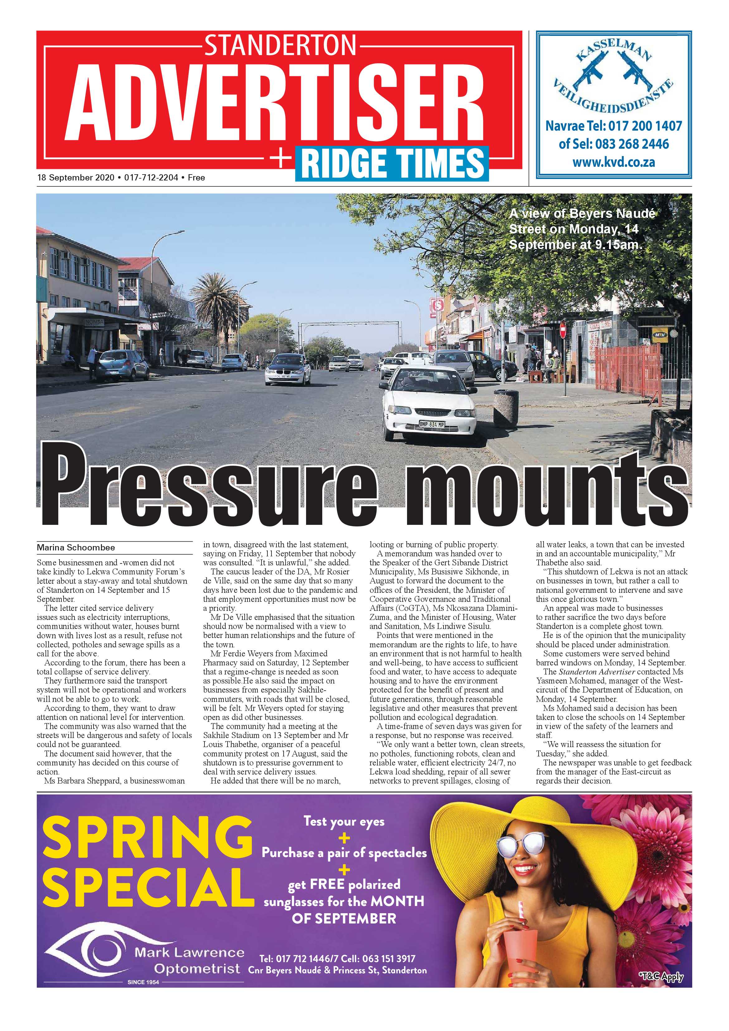 Standerton Advertiser 18 September 2020 page 1